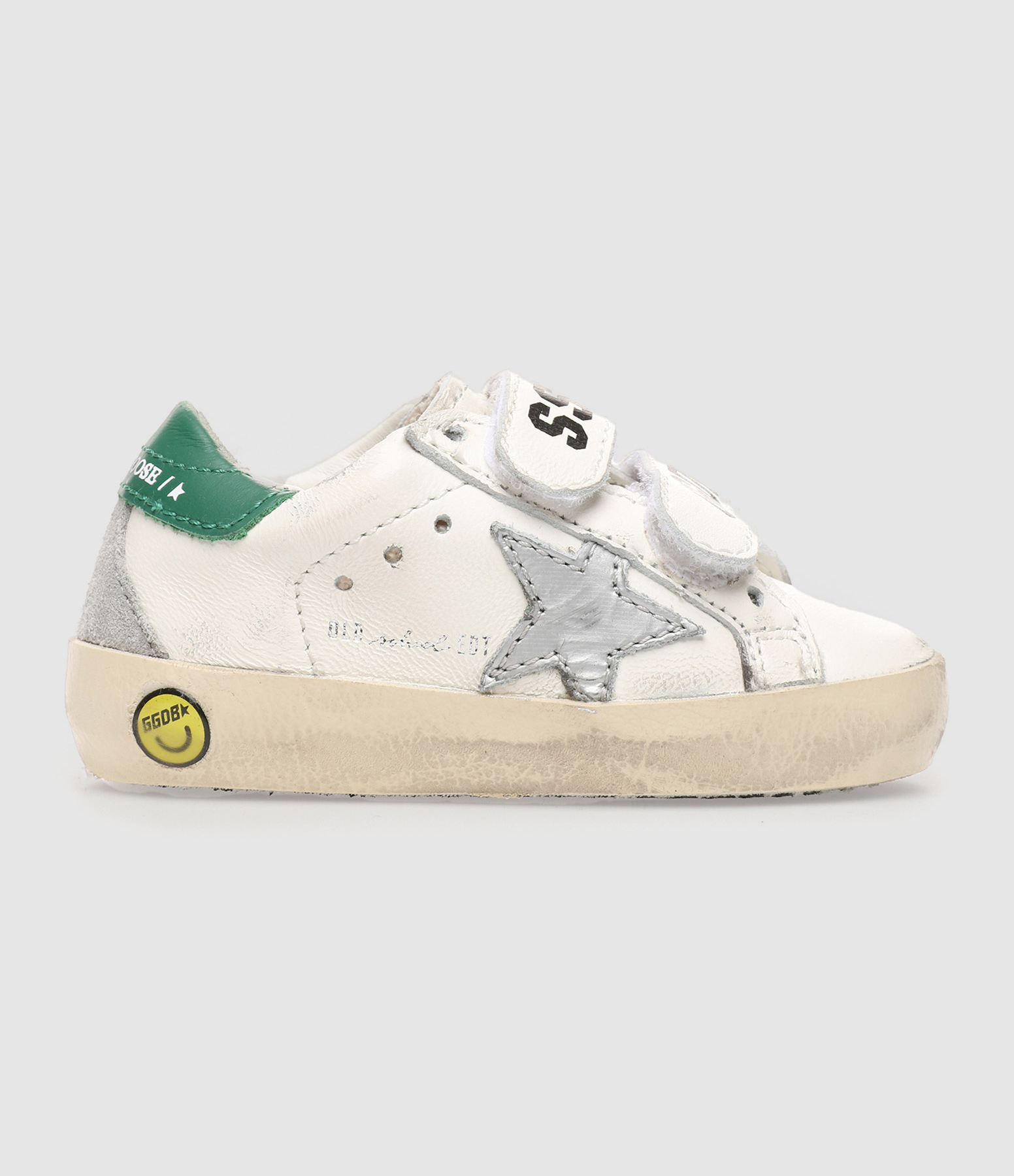 Baskets Bébé Old School Cuir Blanc Argenté Vert
