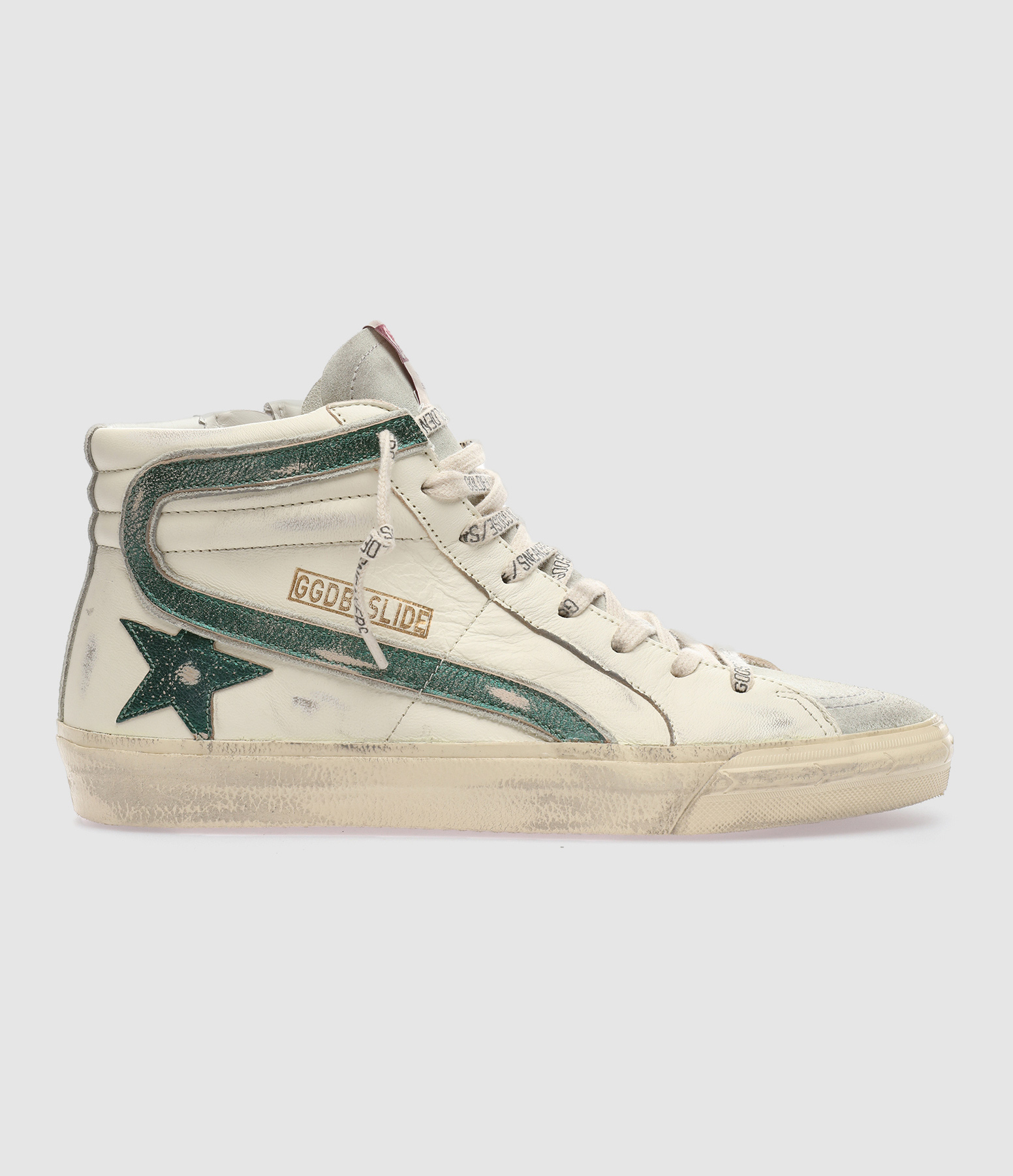 GOLDEN GOOSE - Baskets Homme Cuir Laminé Écru Vert Émeraude