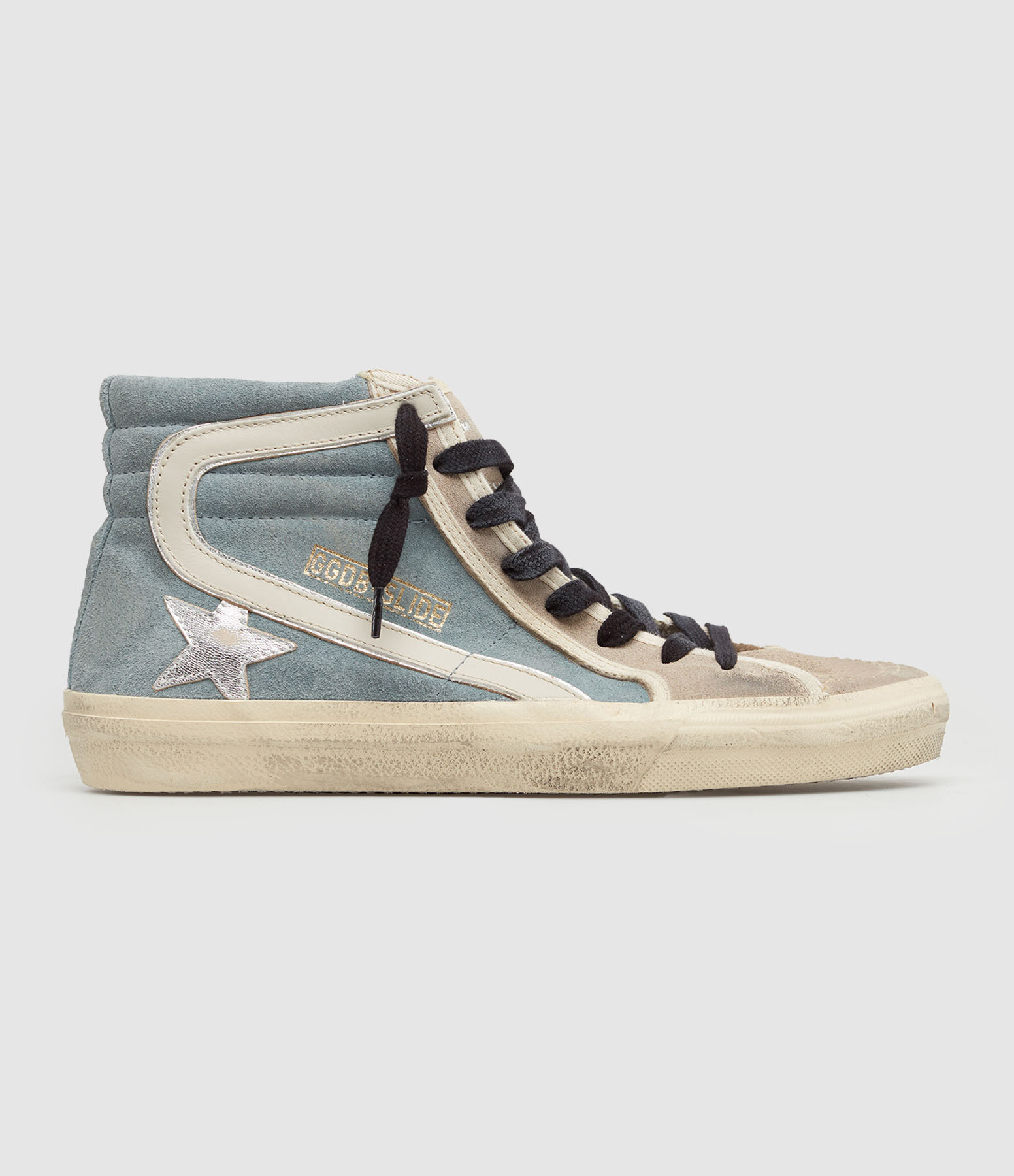 Baskets Slide Cuir Bleu
