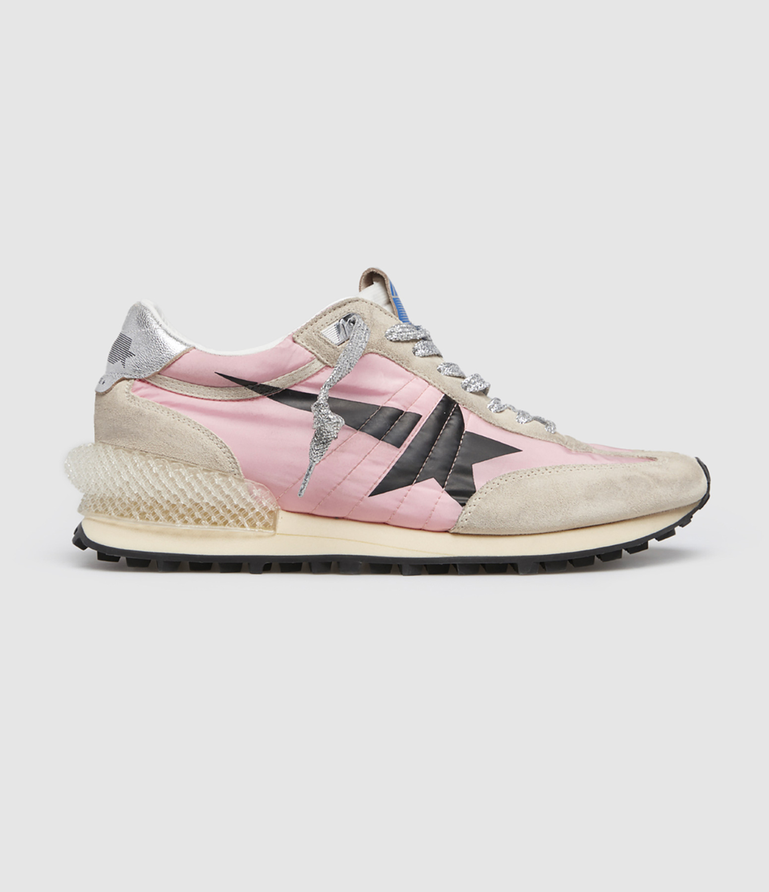 Baskets Running Rose Beige Argenté