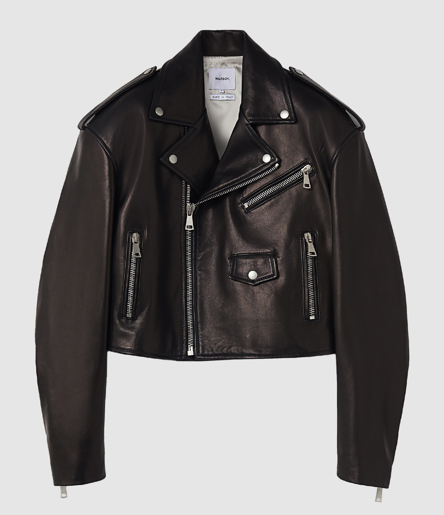 Veste Chiodo Crop Cuir Noir