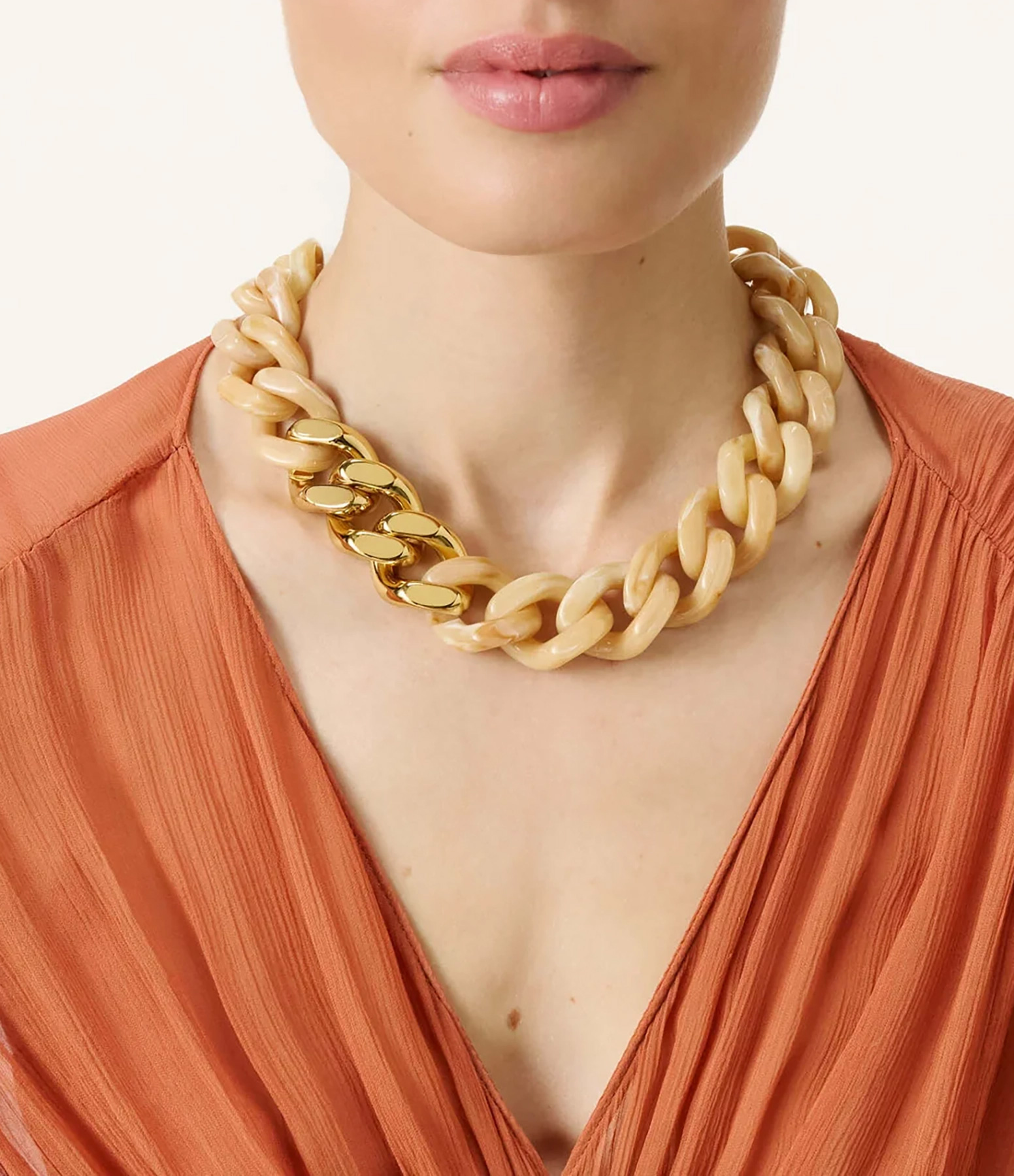 Collier Flat Chain Gold Crème Brulée Marble