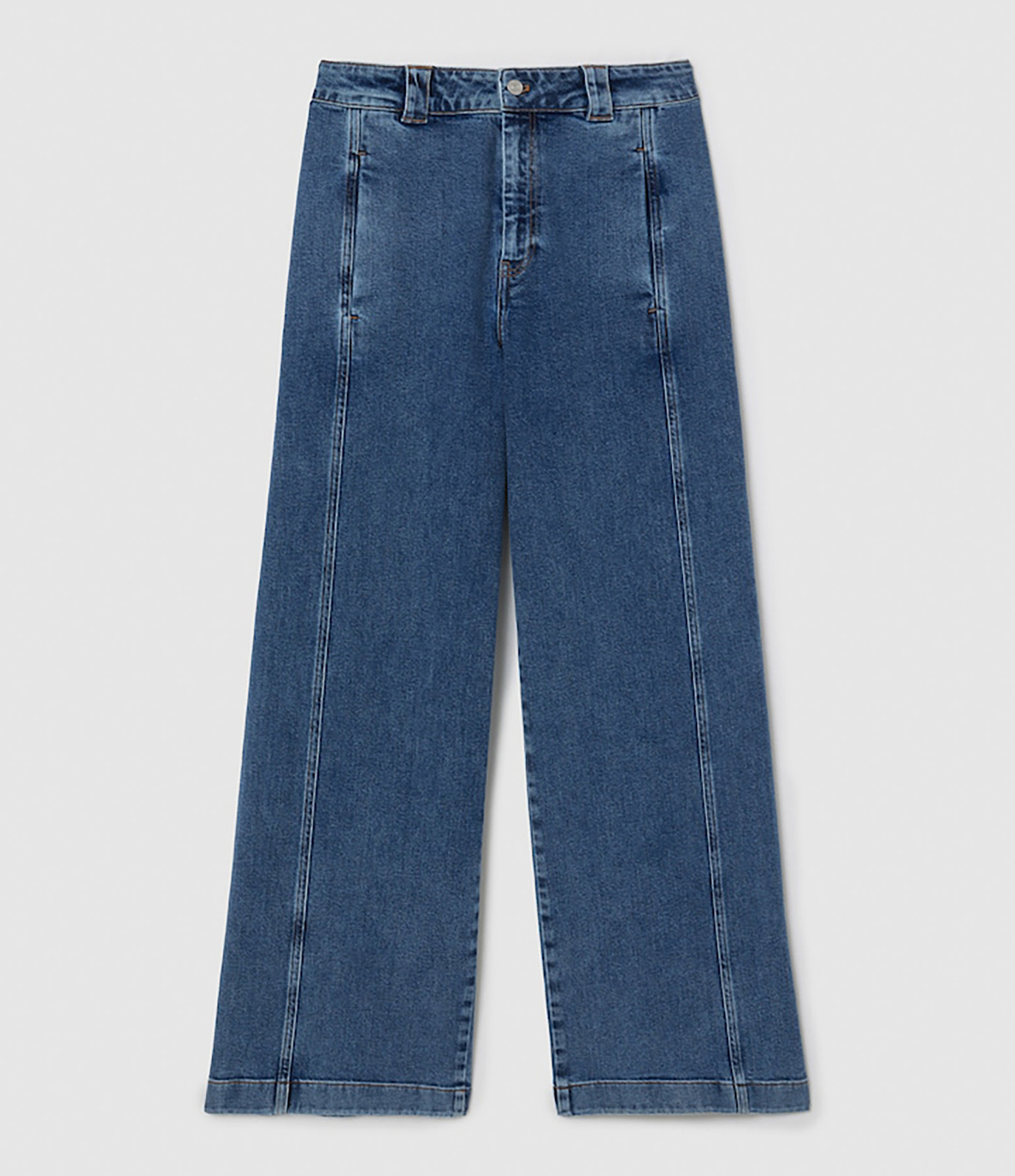 Jean Large Taille Haute Denim Stretch Bleu