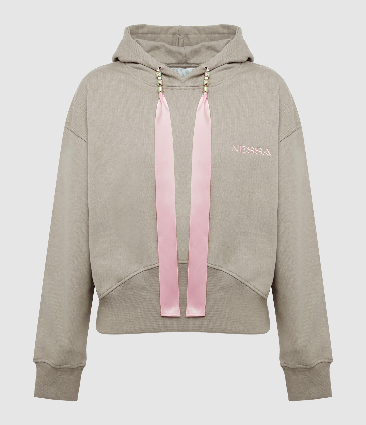 Hoodie Coton Gris Cendre Rose
