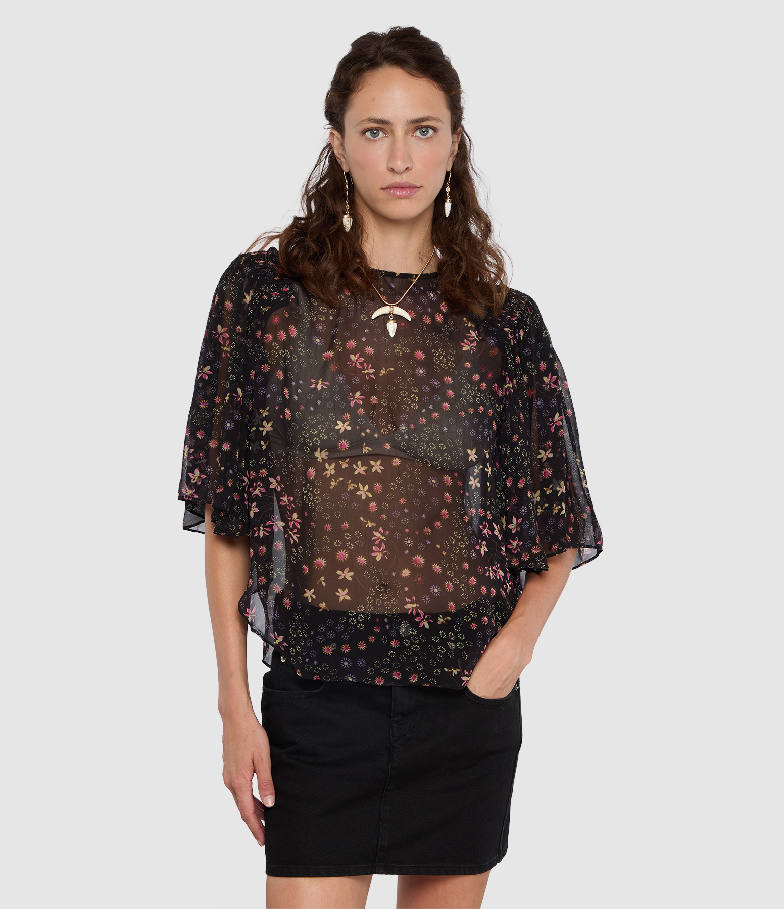 Top Floma Black Ecru