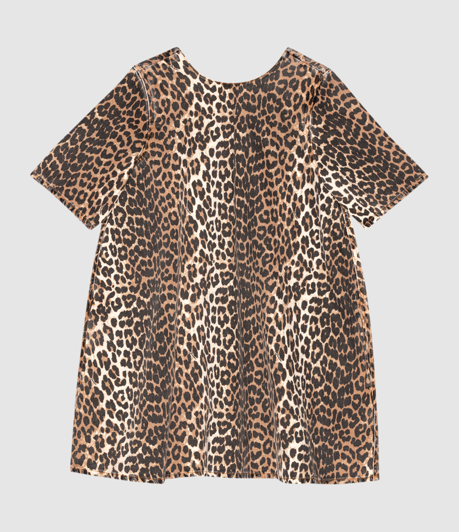 Robe Courte Print Denim Open Back Leopard