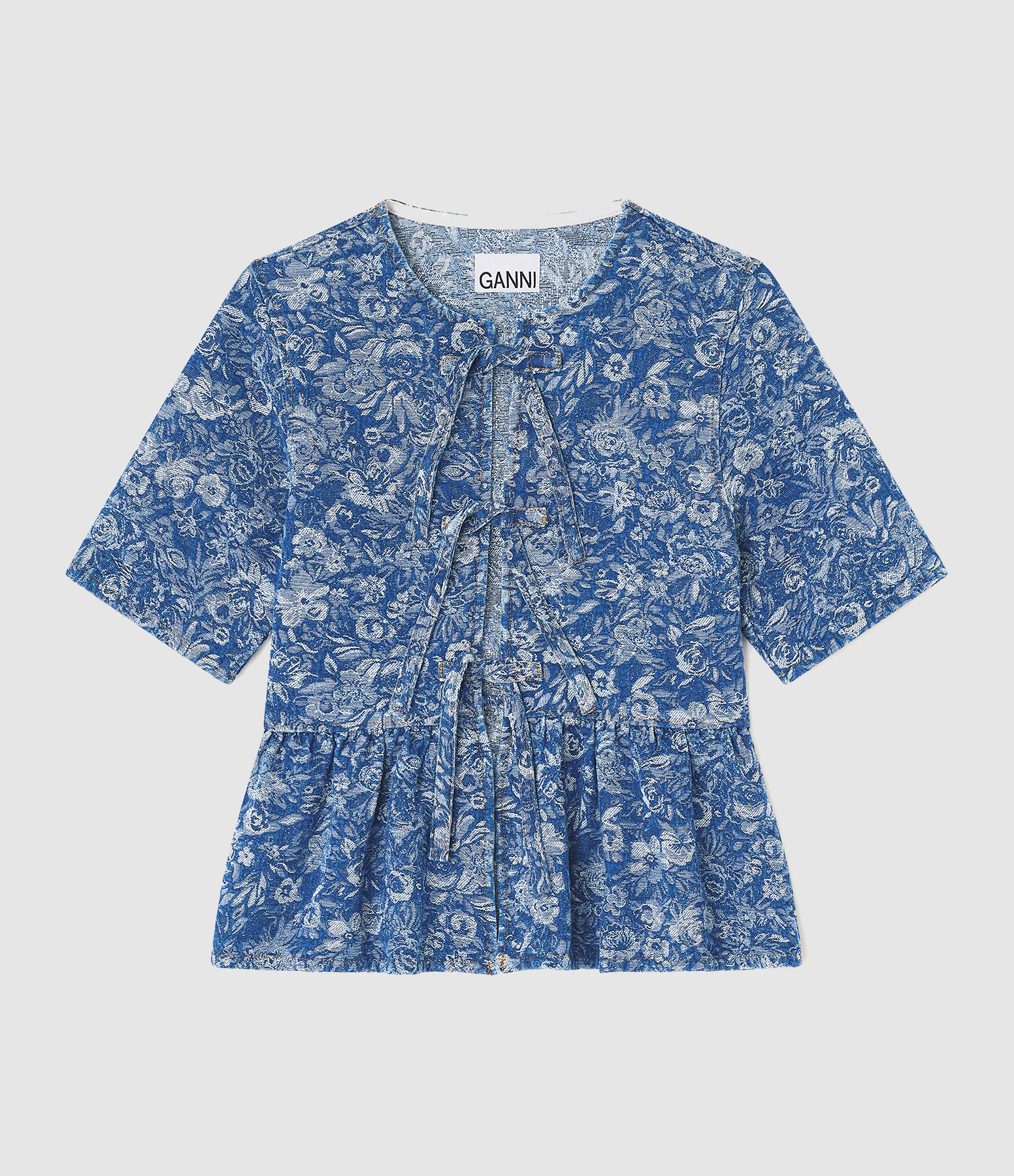 Top Tapestry Denim Peplum Mid Blue Stone