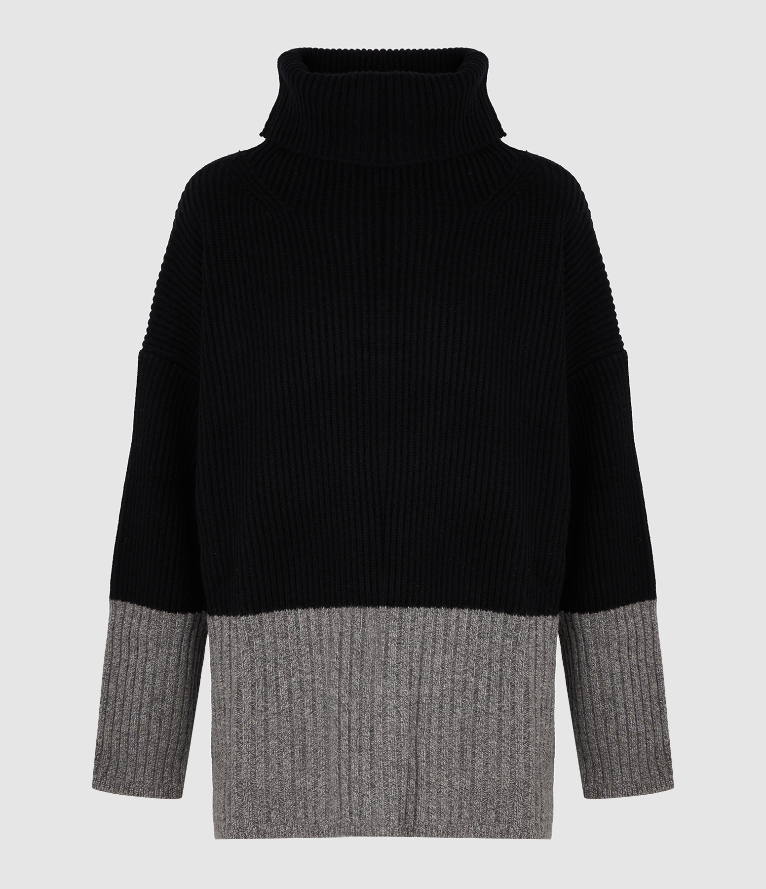 Pull Col Cheminé Color Block Noir Gris
