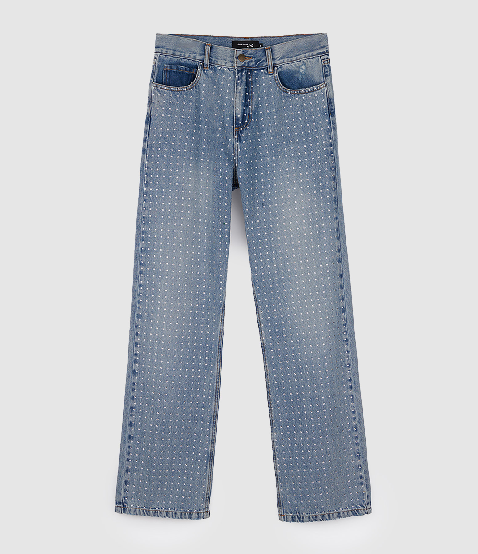 Jean Lony Straight Large Denim Strass Bleu