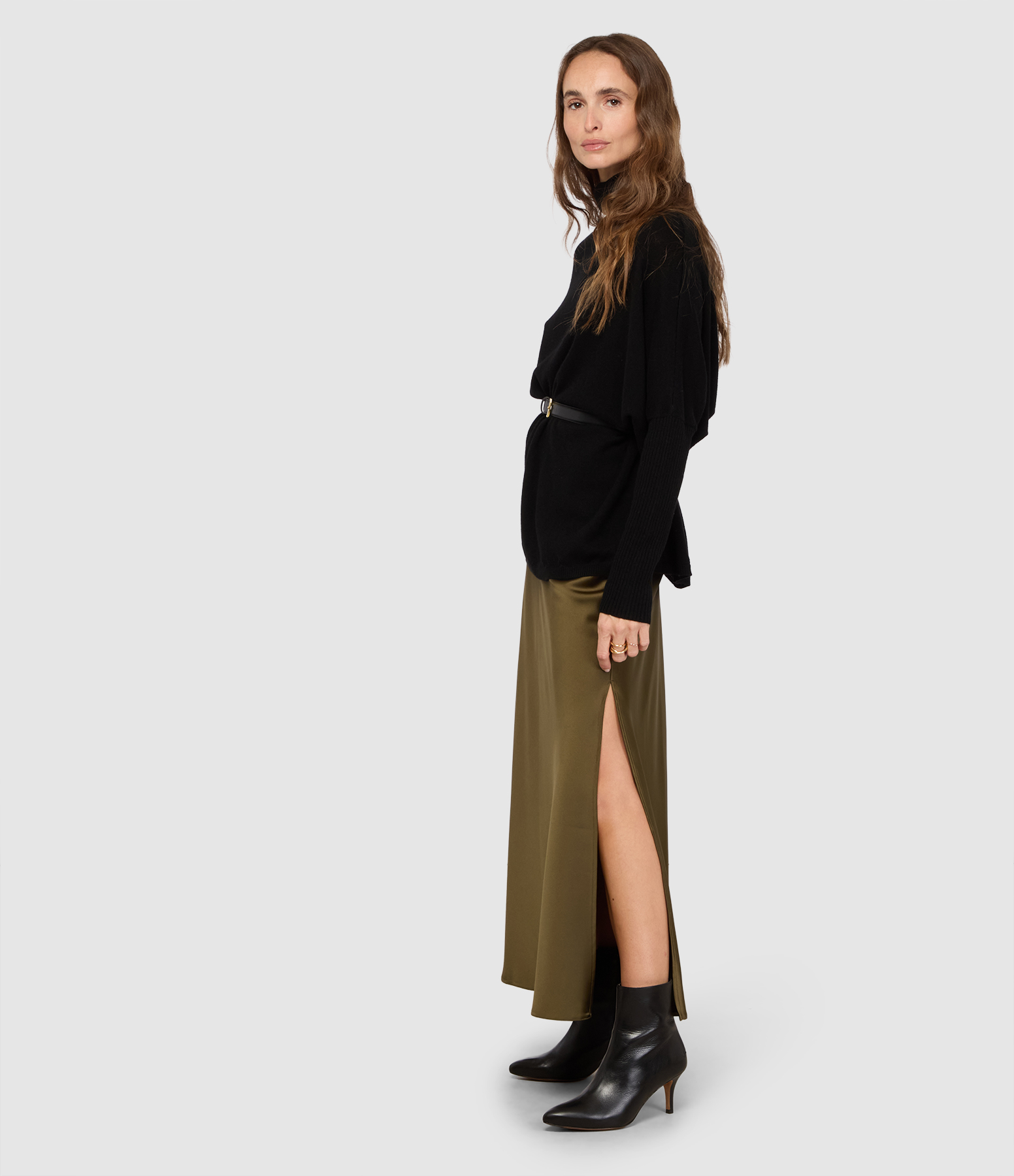 Jupe Longue Ola Satin Kaki