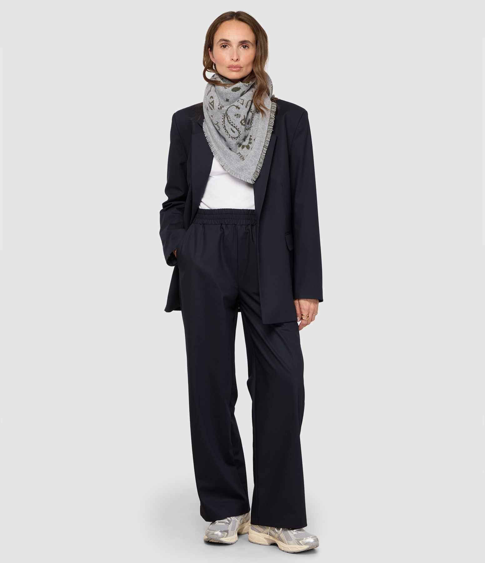 Pantalon Rosie Navy Droit Jambe Large, Taille Elastiquée