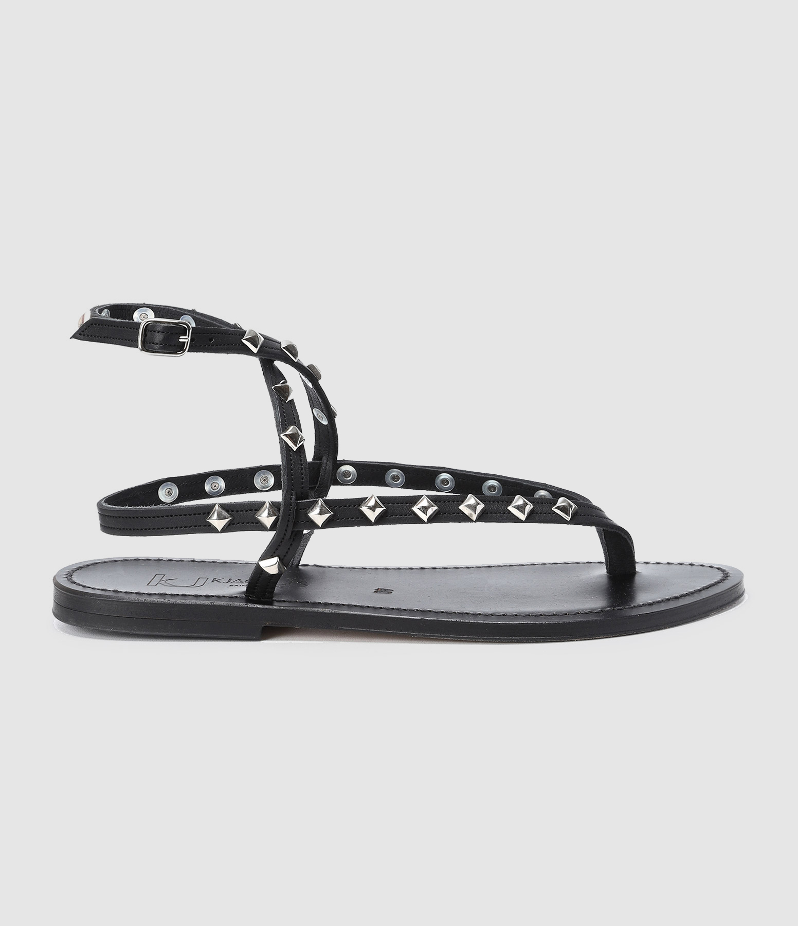 Sandales Deltapyr Ebene Cuir Pul Noir Pyramides Argenté