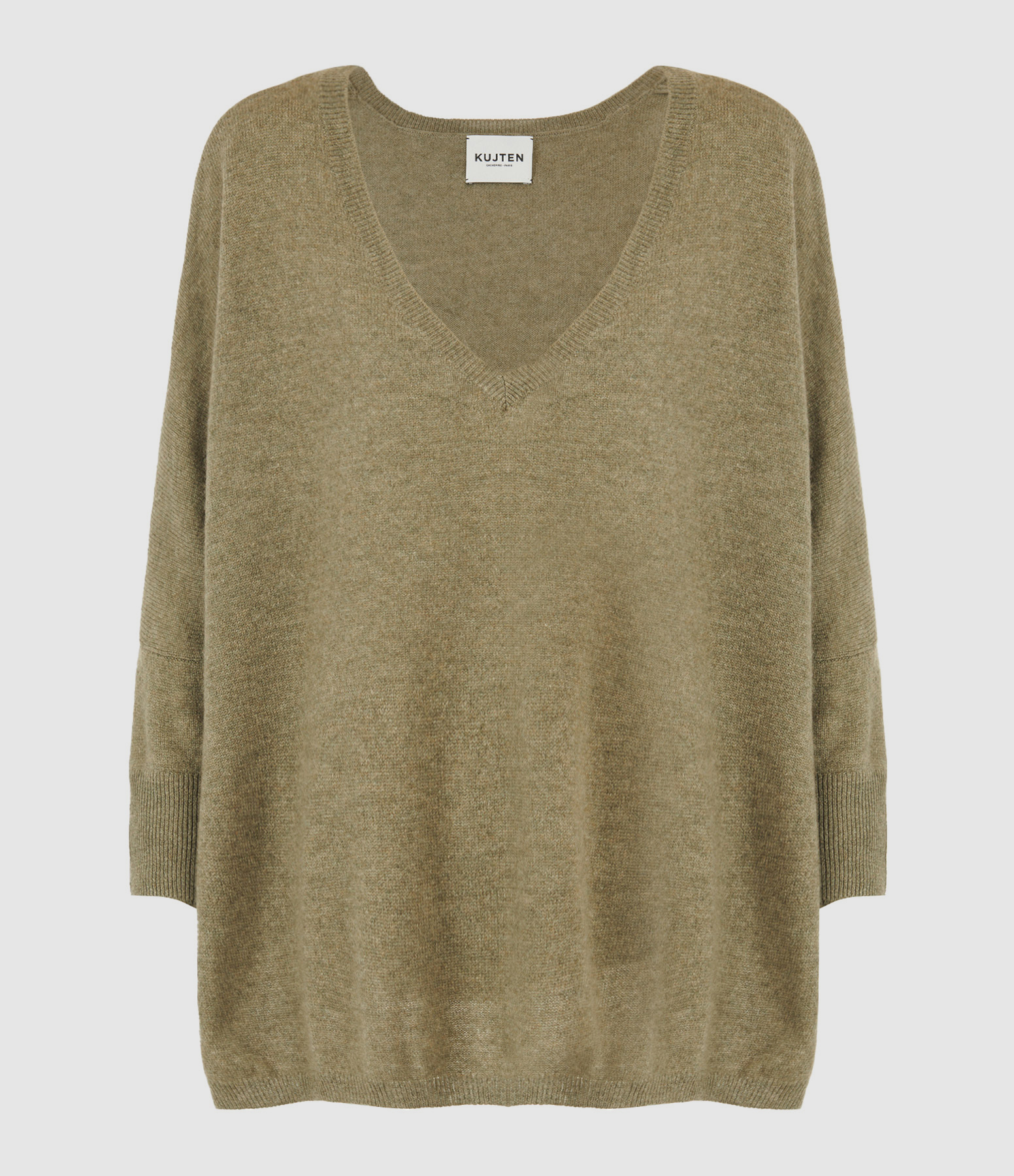 Pull Minie Col V Cachemire Kaki Chiné