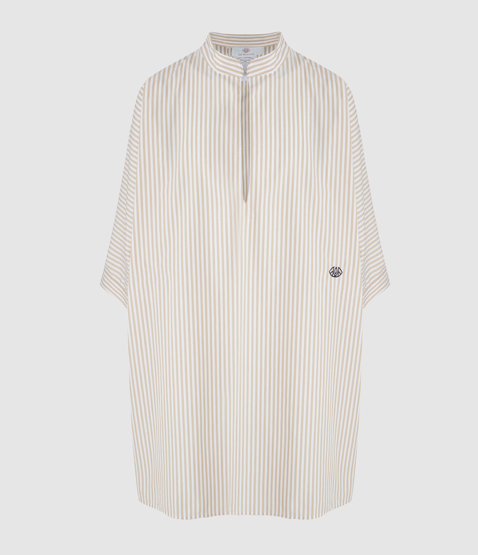 Robe Courte Djelaba Rayée Beige
