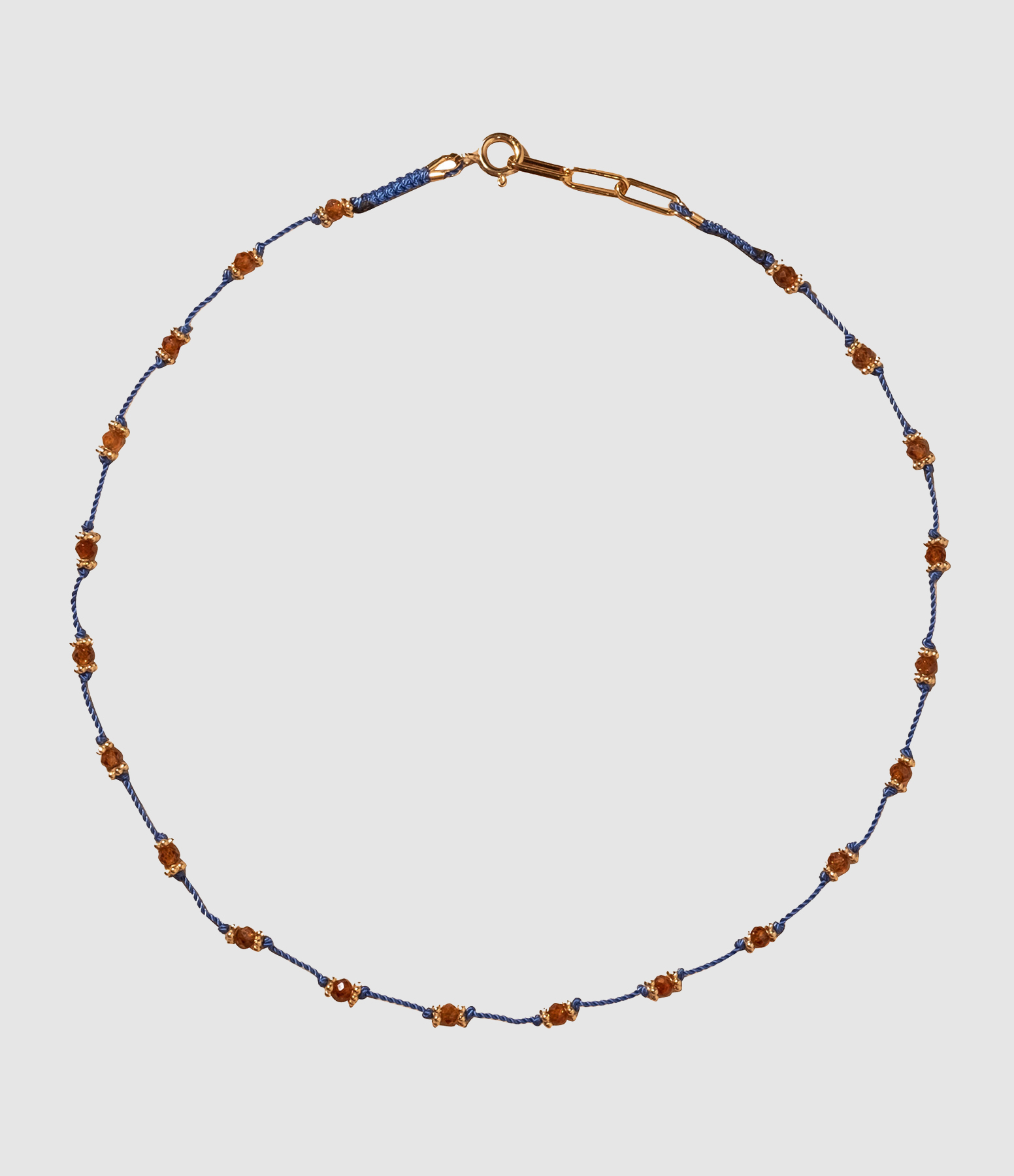Collier Lotus Bleu Grenat Hessonite Argent Doré