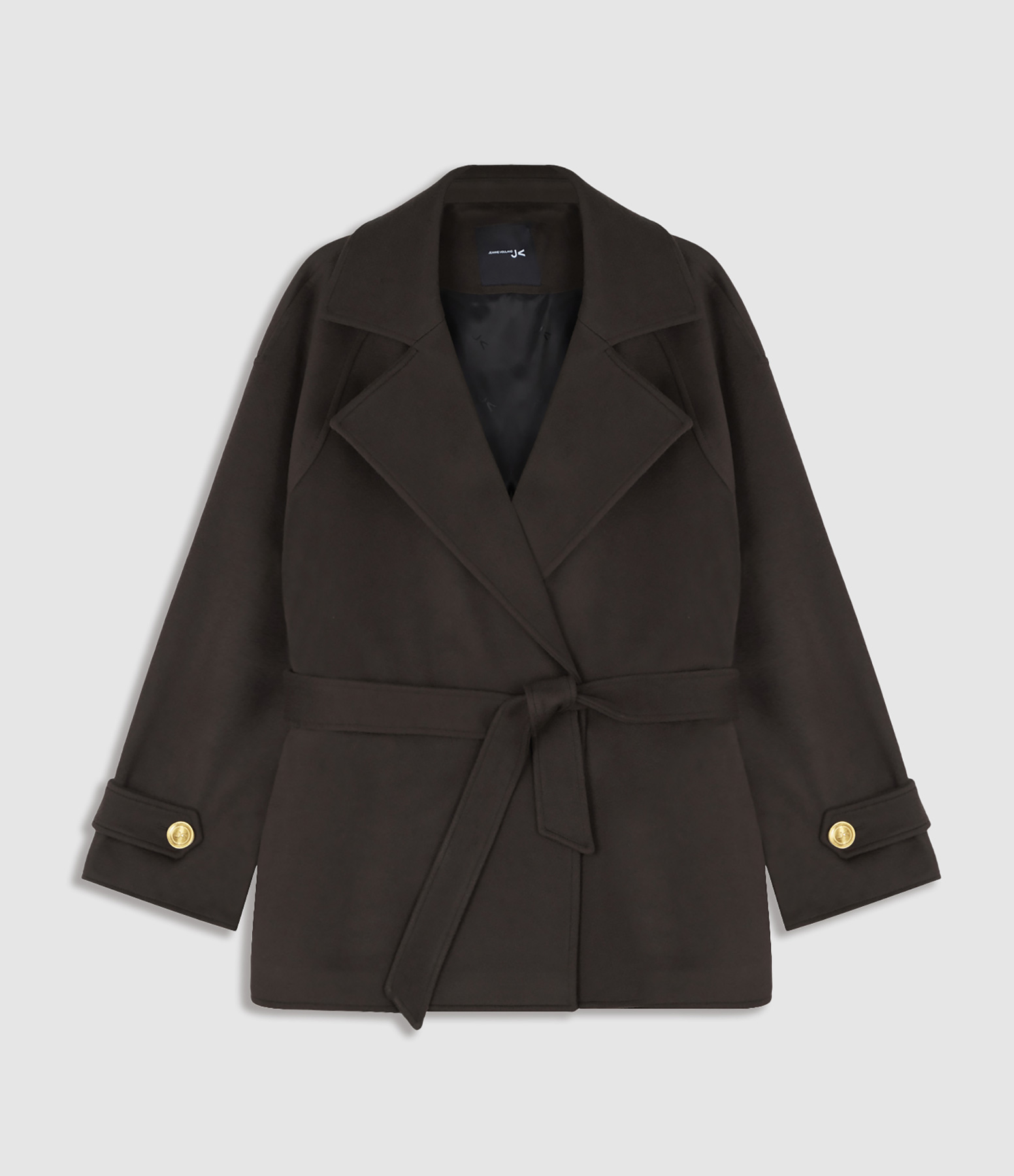 Manteau Odin Ceinturé Laine Cachemire Chocolat