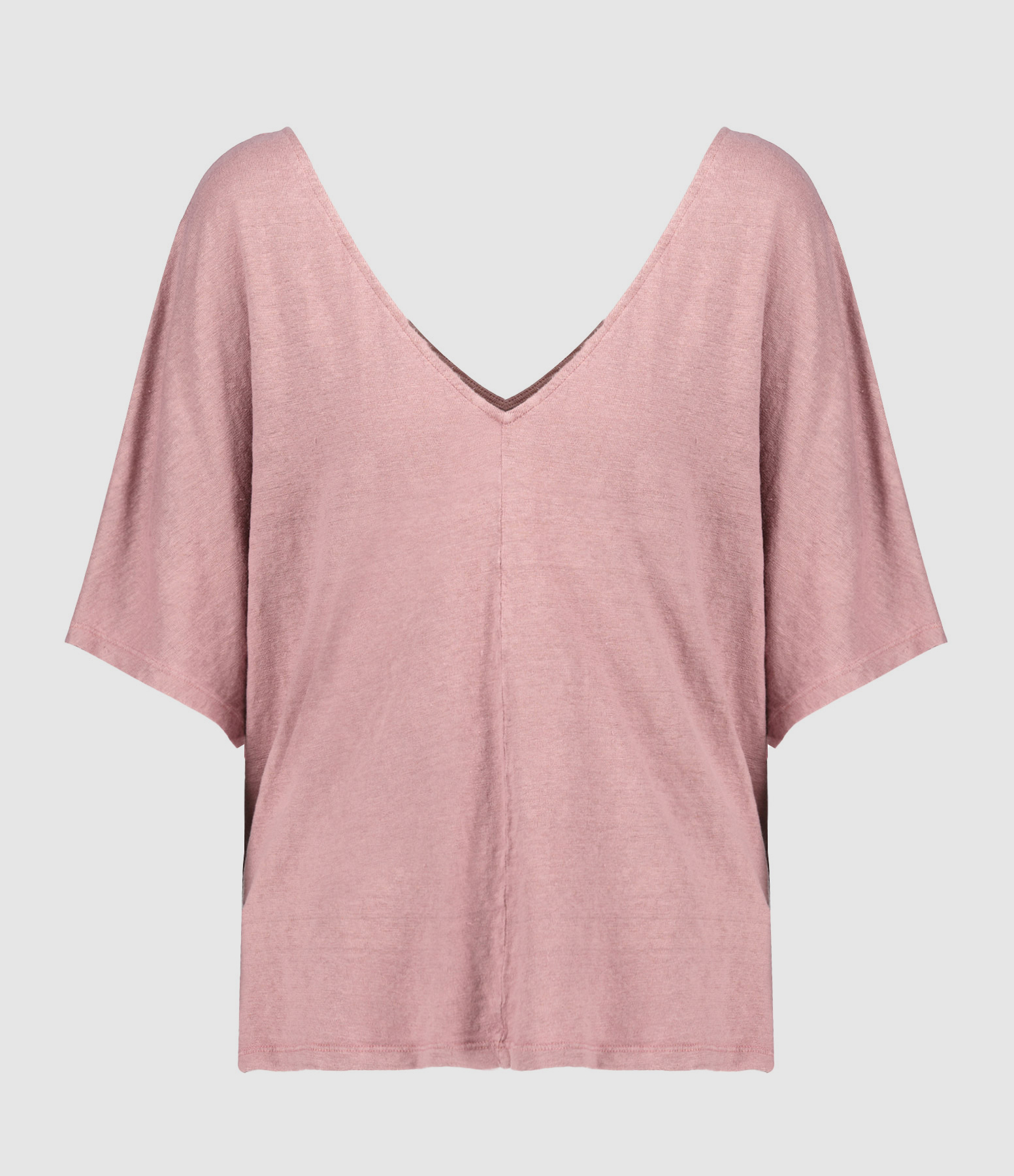 Tee-shirt Col V Lin Bois de rose