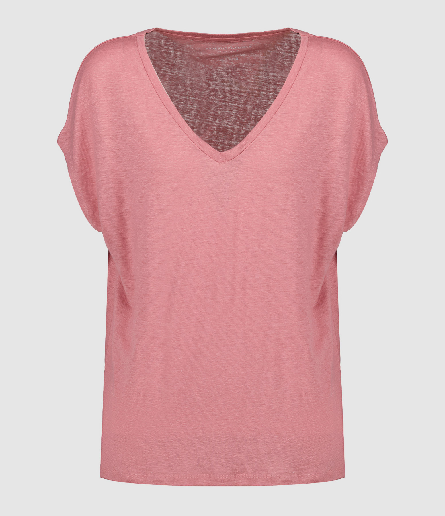 Tee-shirt Col V Lin Bouton de Rose
