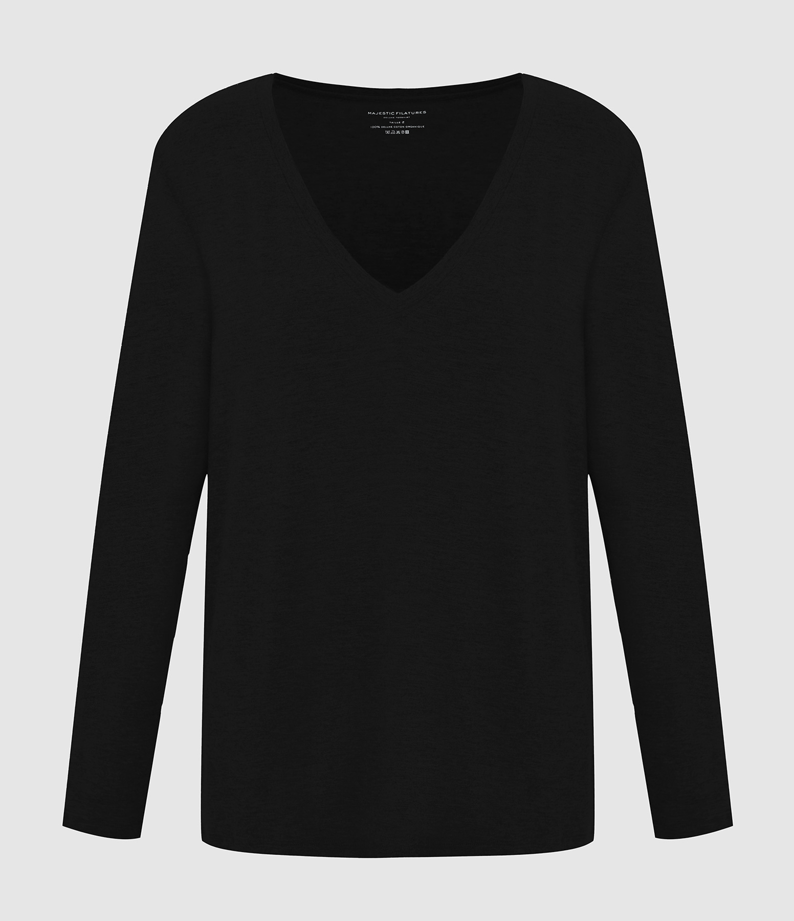 Tee-shirt Col V Manches Longues Noir