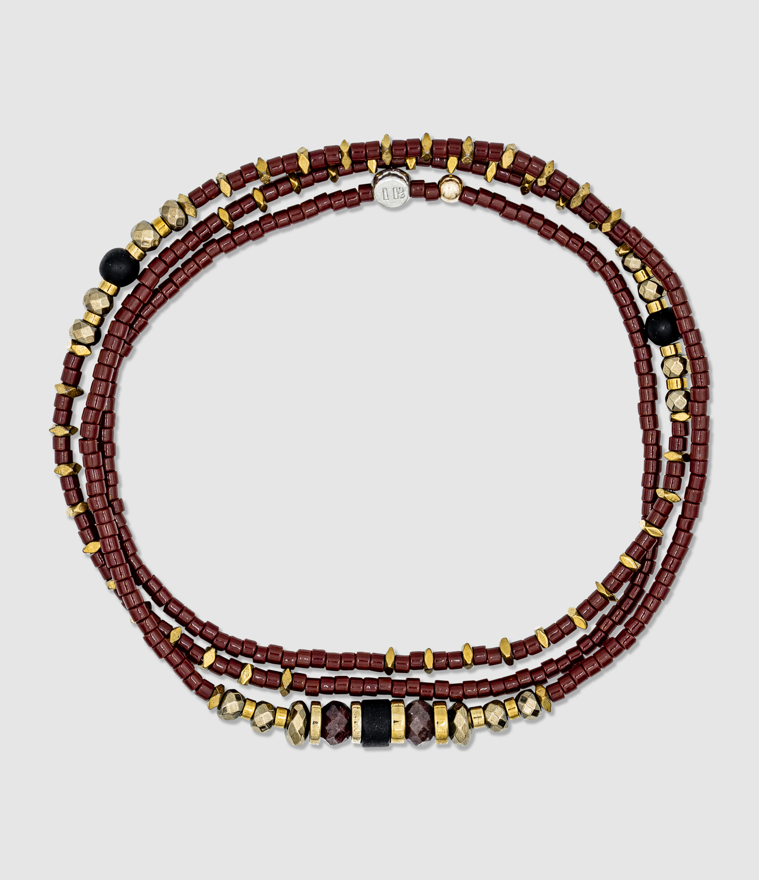 Collier et Bracelet 3 Tours Mars 3 Bordeaux 49cm