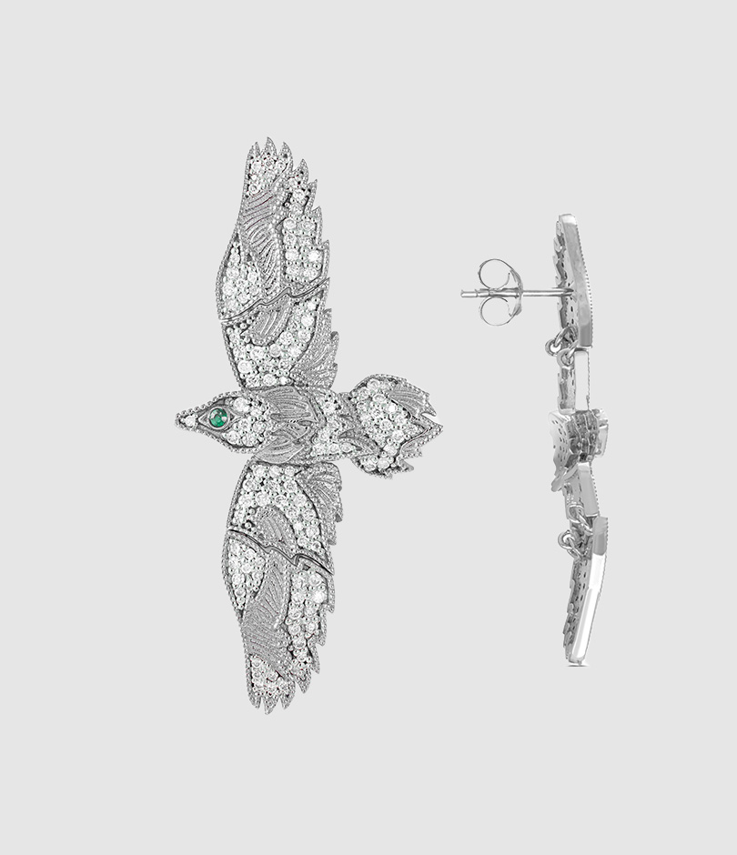 Boucle d'oreille l'Altore Œil Émeraude Diamants Or Blanc (vendue à l'unité)