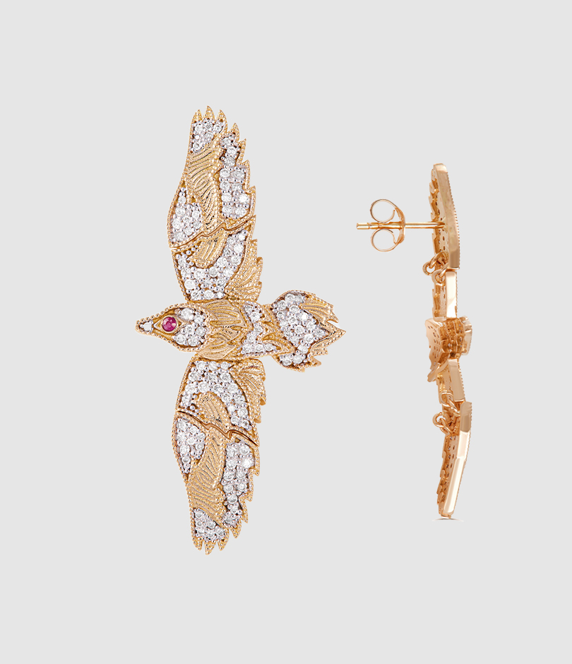 Boucle d'oreille l'Altore Œil Rubis Diamants Or Rose (vendue à l'unité)