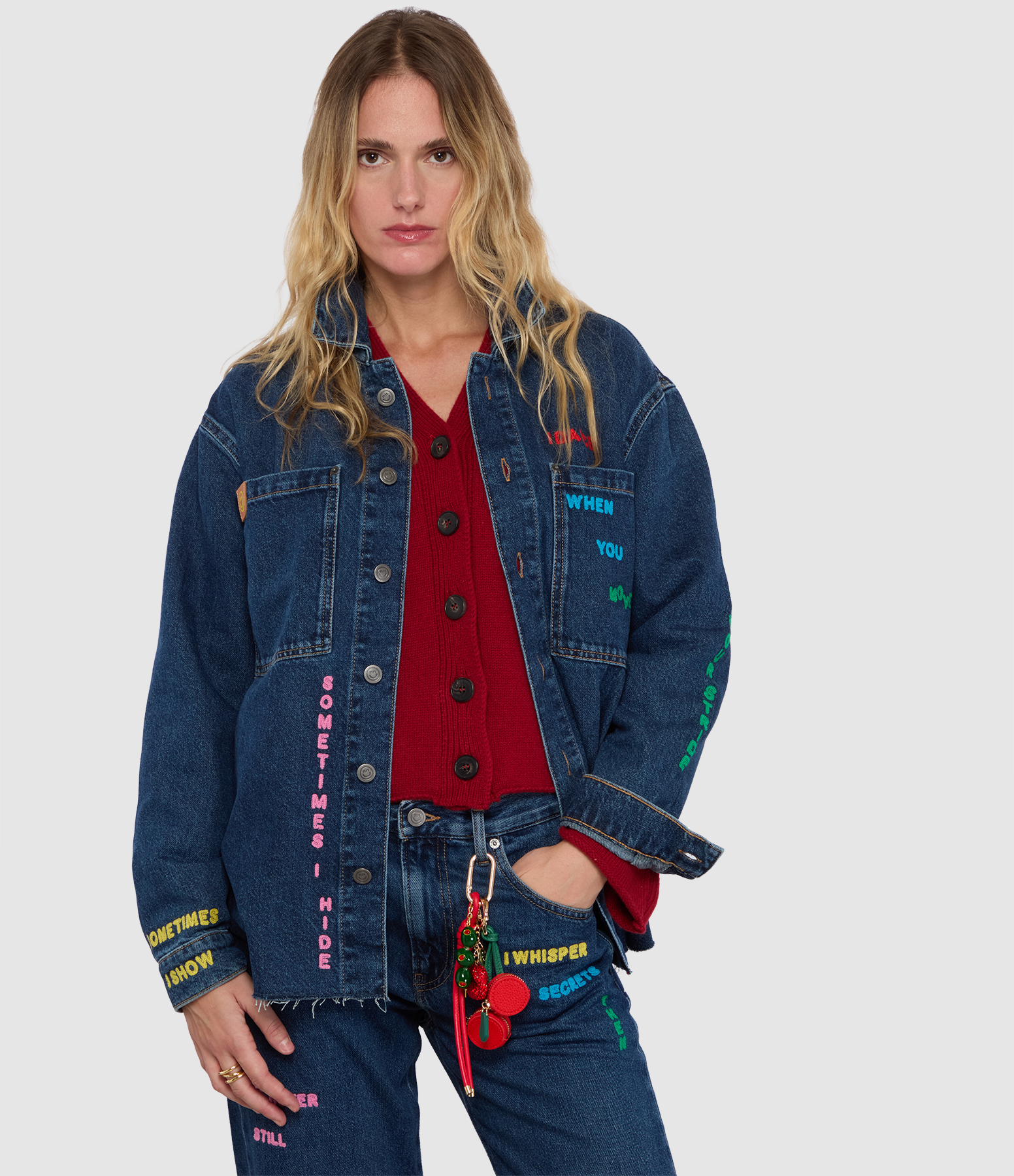 Veste Riddle Embroidered Denim Mid Blue