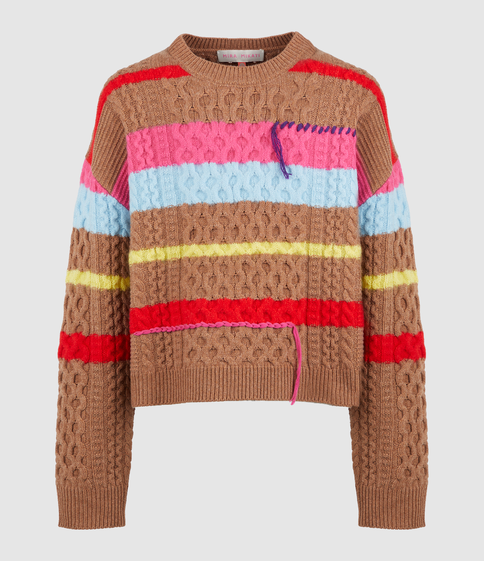 Pull Stripe Chunky Cable With Embroidery Brown Multi
