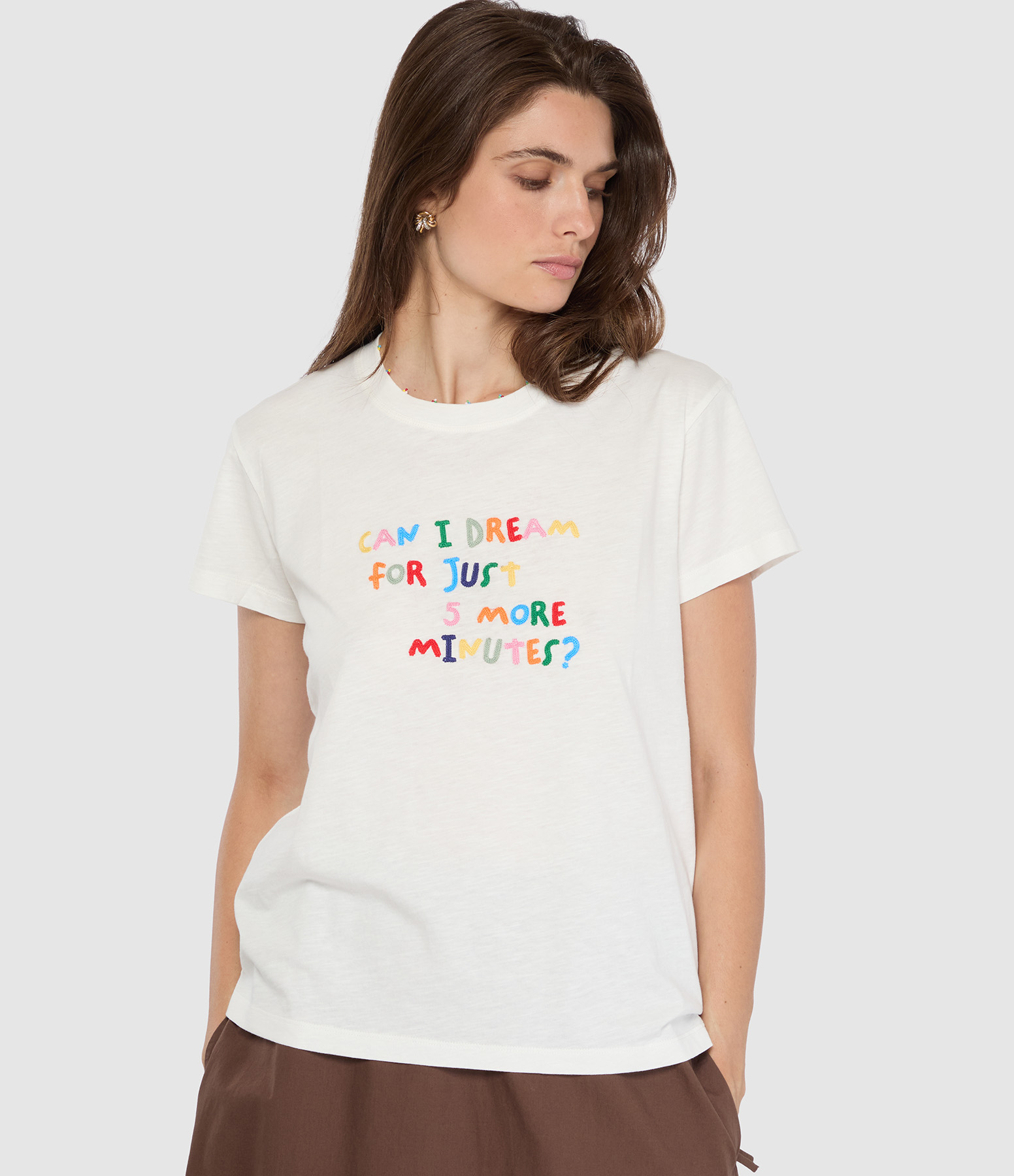 Tee Shirt 'Can I Dream...' Embroidered White