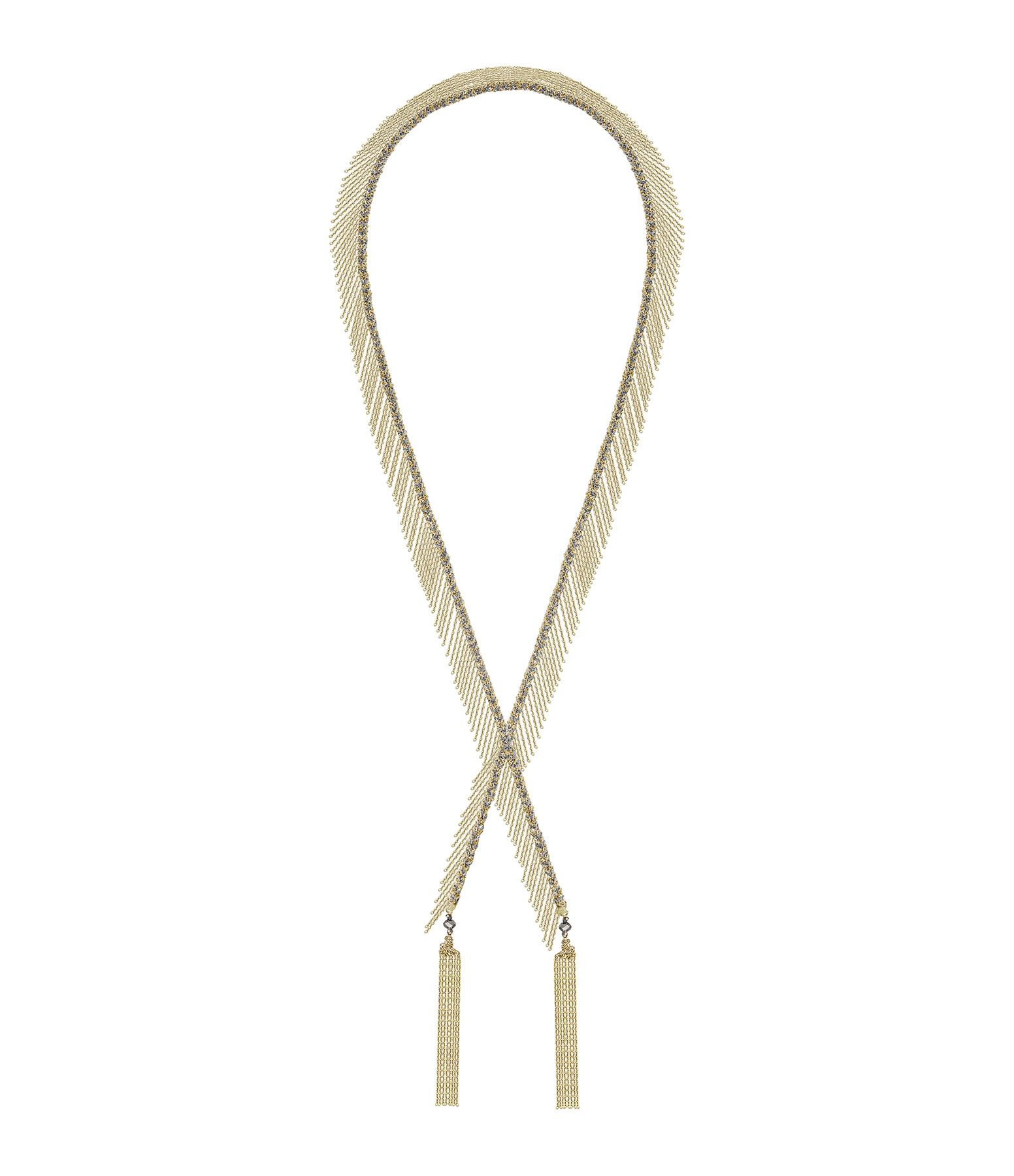 Collier Lariat Franges Doré Gris