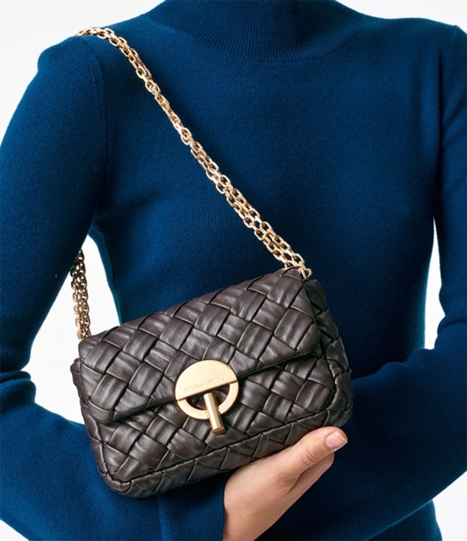 Petit Sac Moon Cuir Tressé Chocolat
