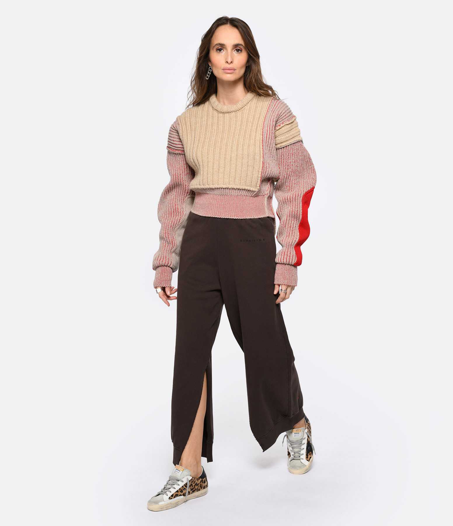 Pantalon Jogging Large Fendu Coton Marron