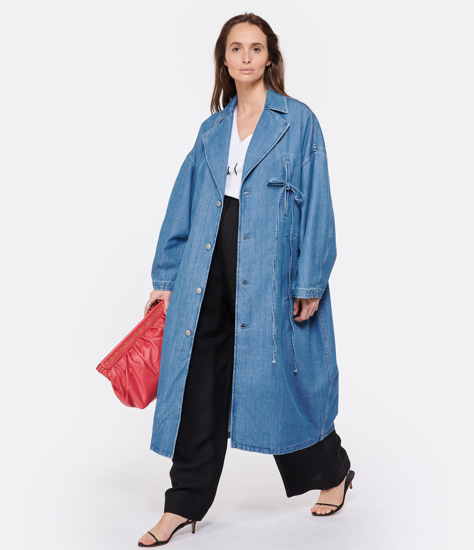Veste Longue Denim Coton Bleu