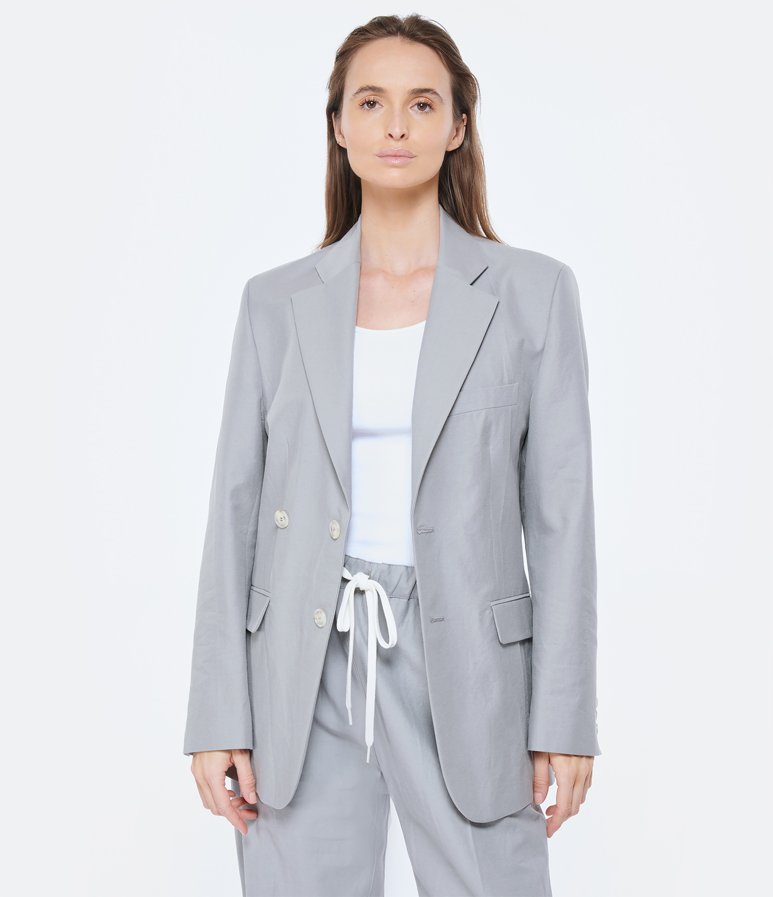 Veste Blazer Coton Soie Gris