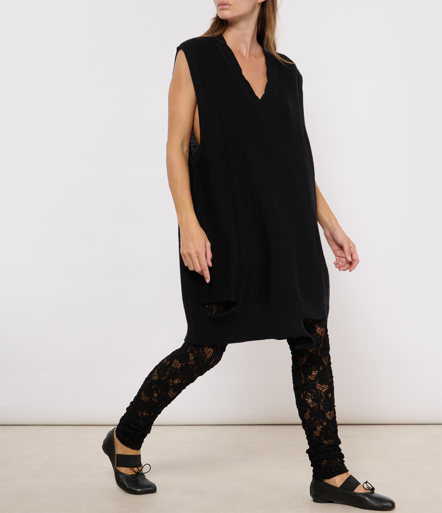 Robe Maille Effet Usé Noir