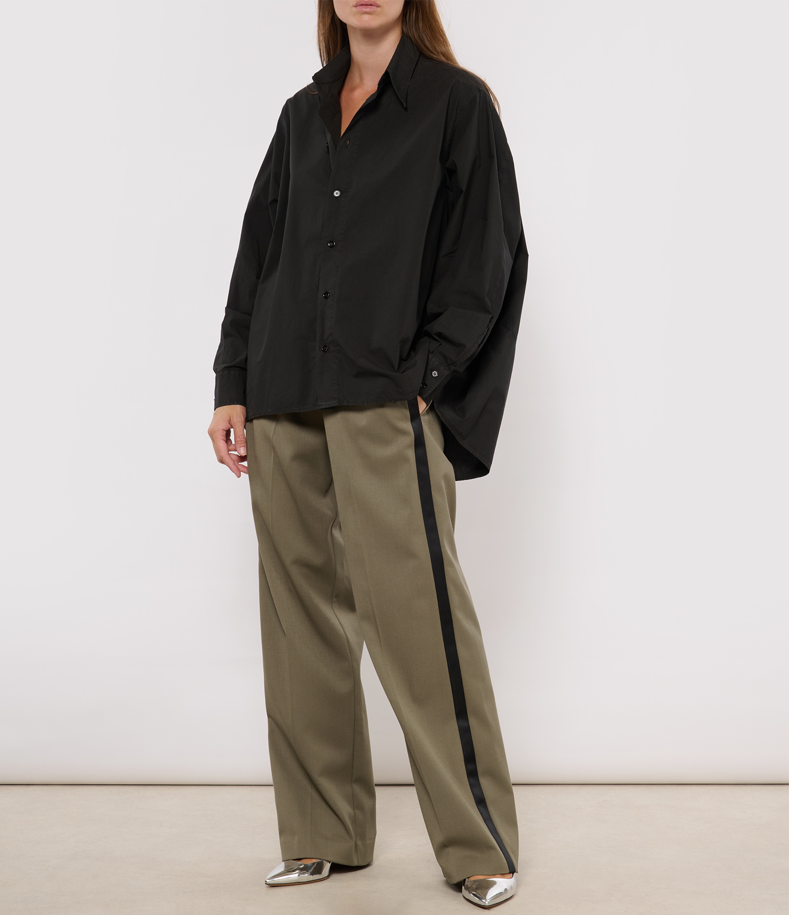 Pantalon Fluide Bande Kaki Noir