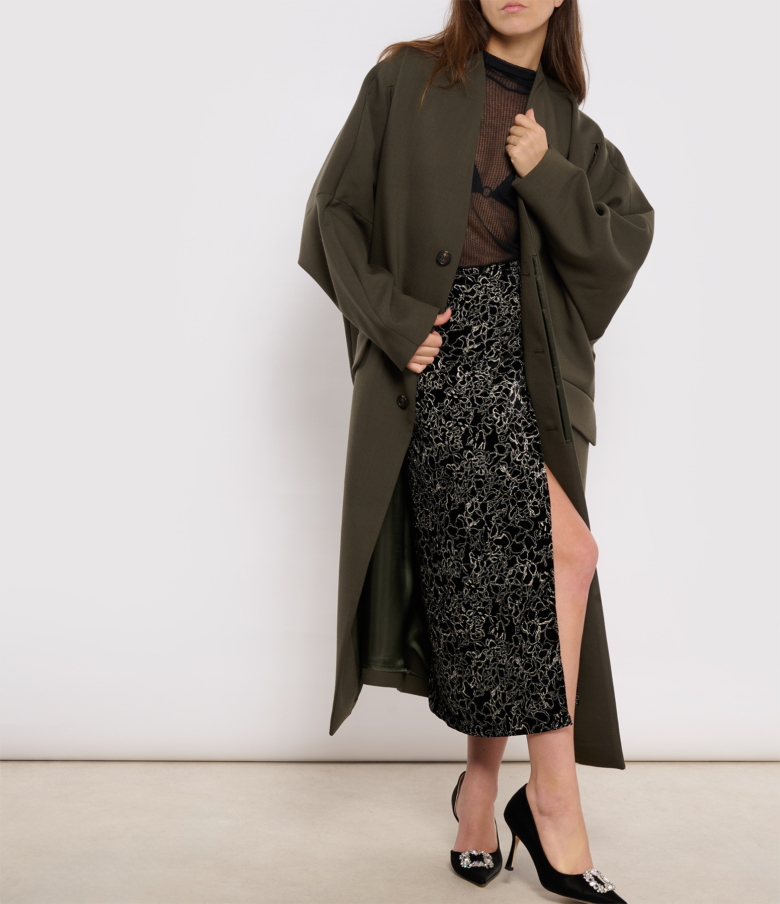 Manteau Long Oversize Kaki