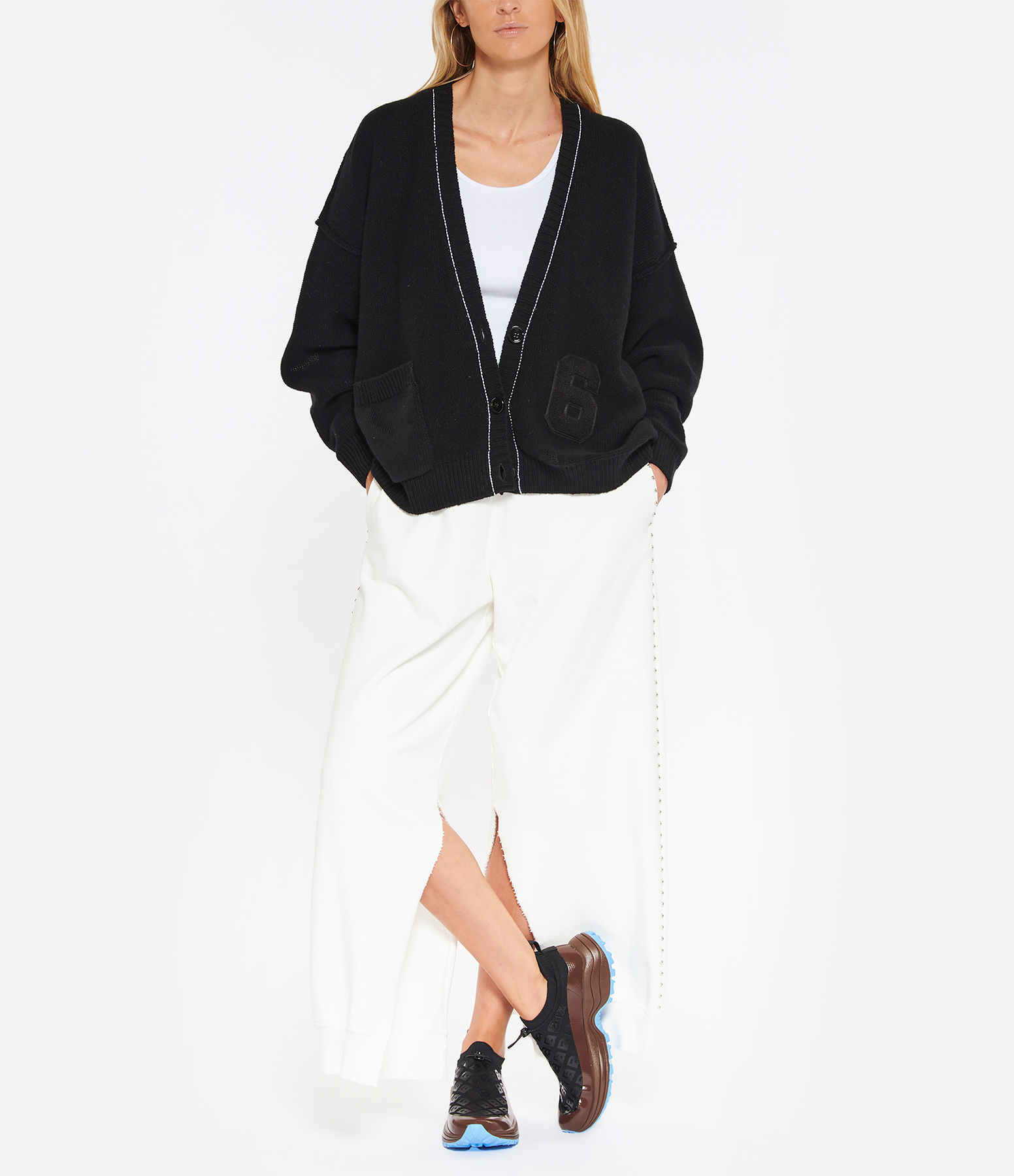 Pantalon Jogging Large Fendu Blanc, Collection Studio