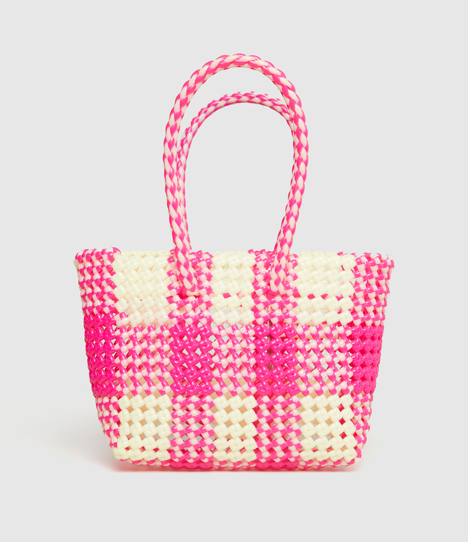 Sac Scoubidou S Moyennes Anses Rose Fluo Écru