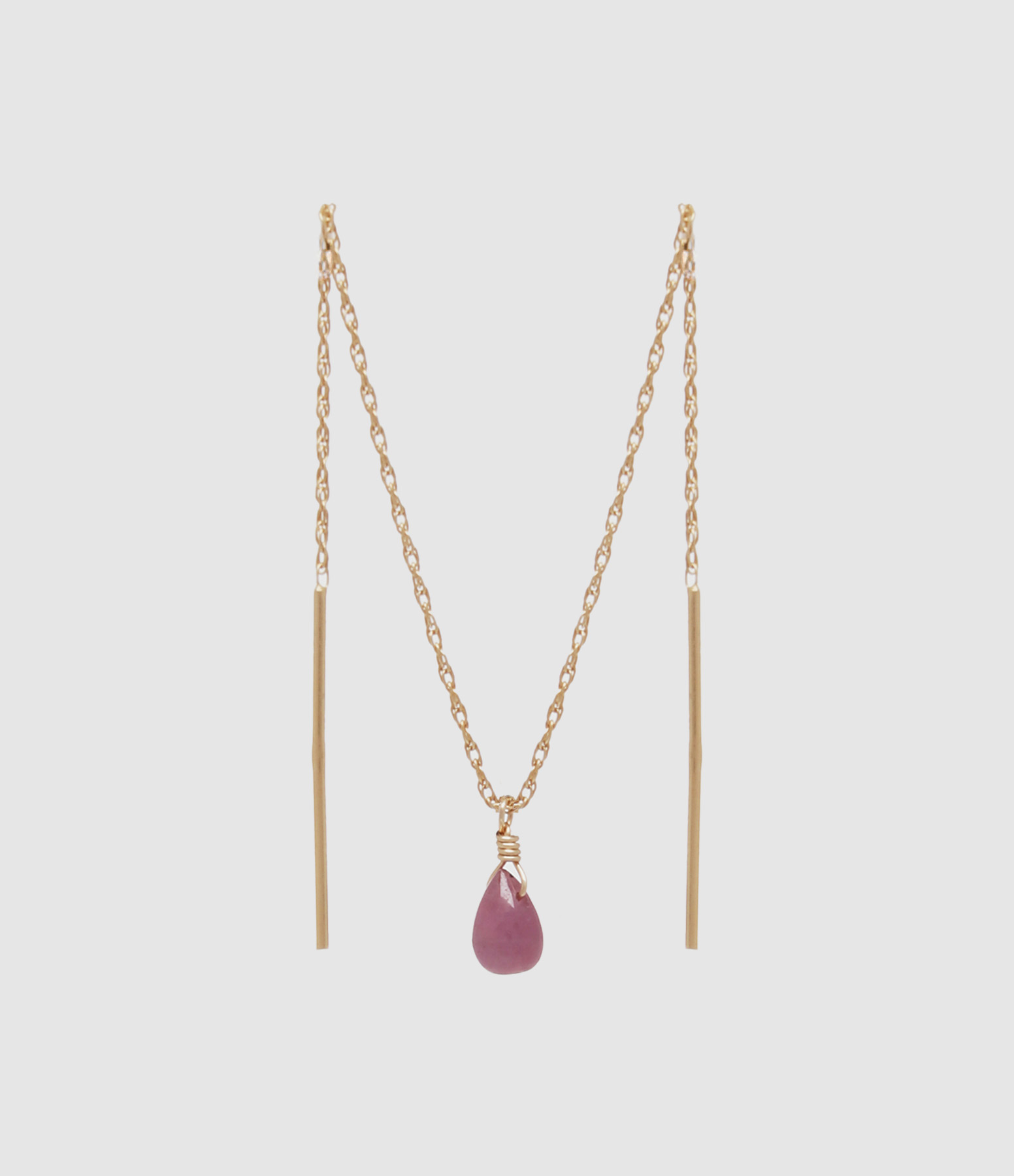 Boucle d'oreille Chaîne Double Goutte Rubis (vendue à l'unité)