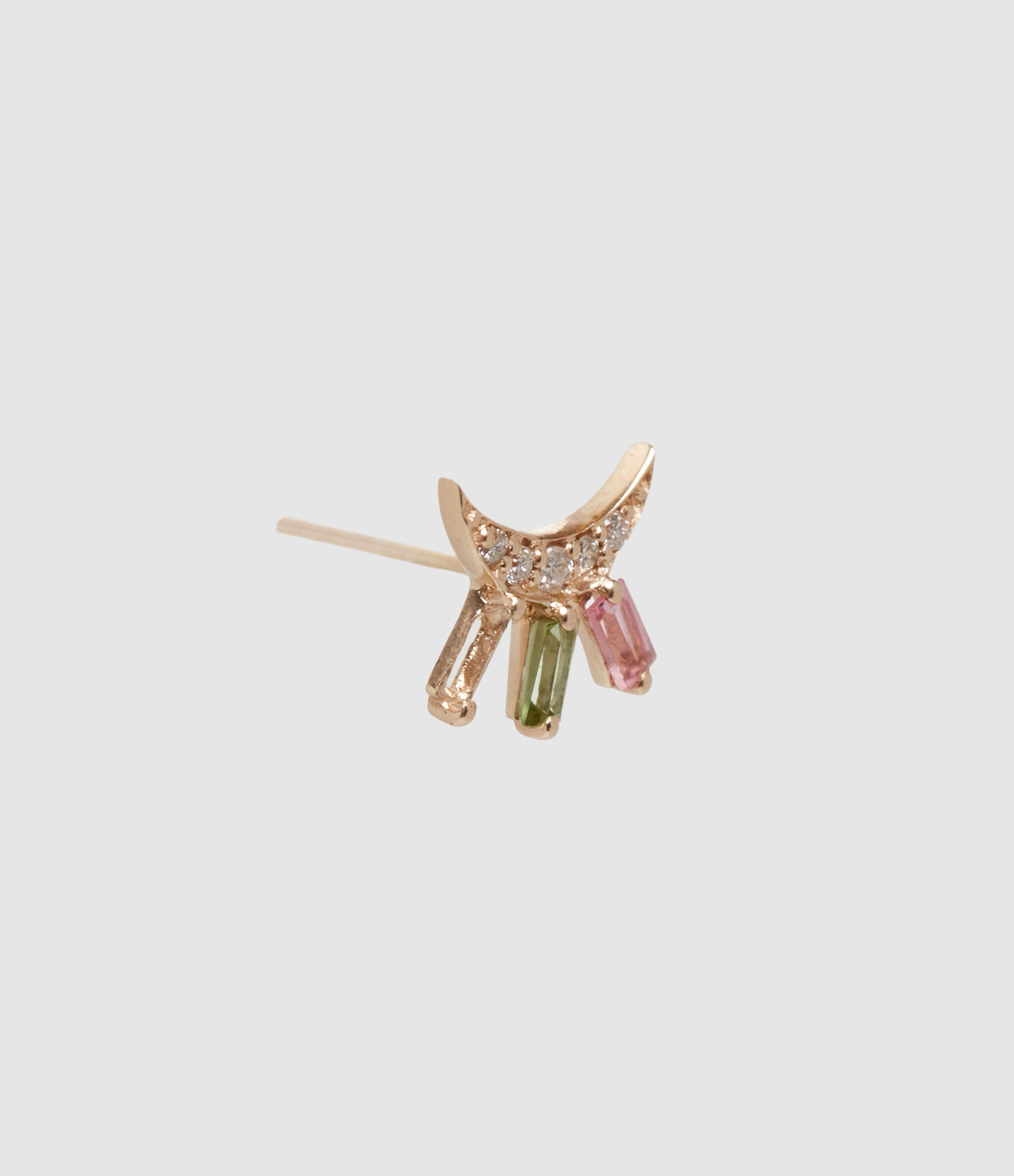 Boucle d'oreille Demi Lune Tourmaline Or Jaune (vendue à l'unité)