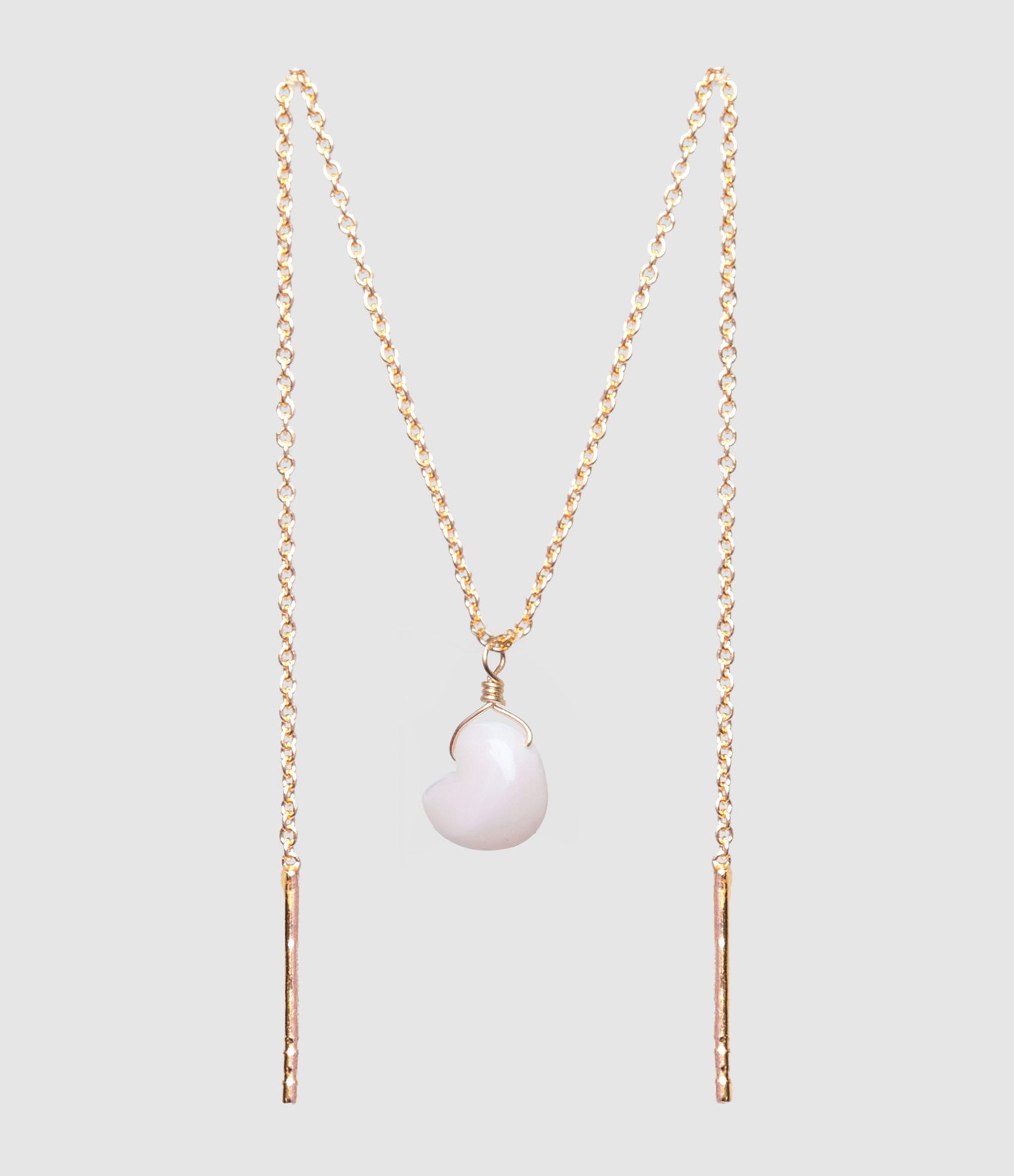 Boucle d'oreille Chaîne Double Cœur Opale Rose (vendu à l'unité)