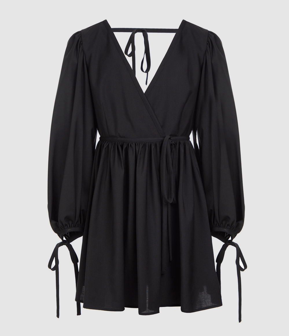 Robe Manches Ballon Laine Noir