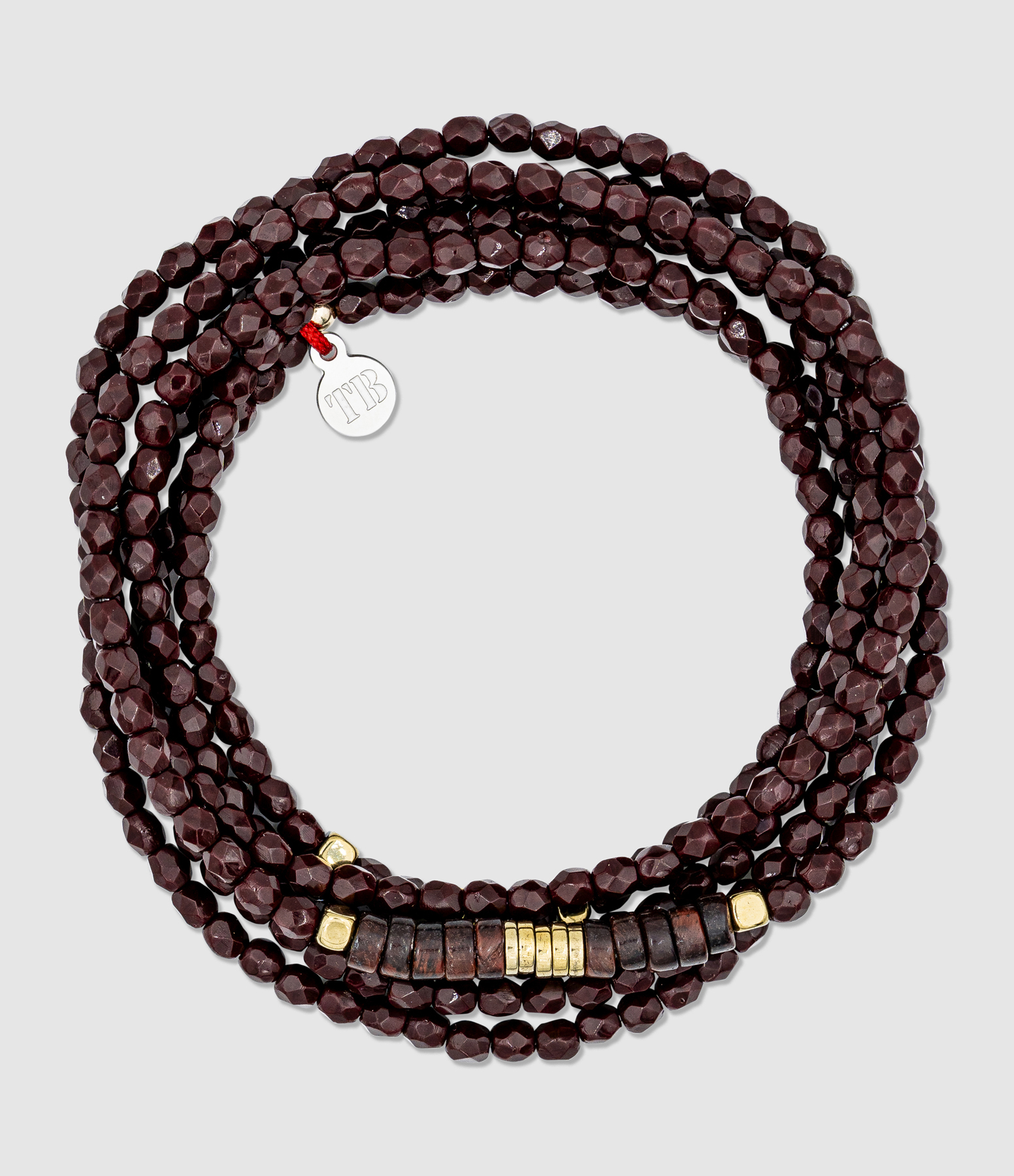 Collier et Bracelet 6 Tours Nadège Bordeaux 103cm