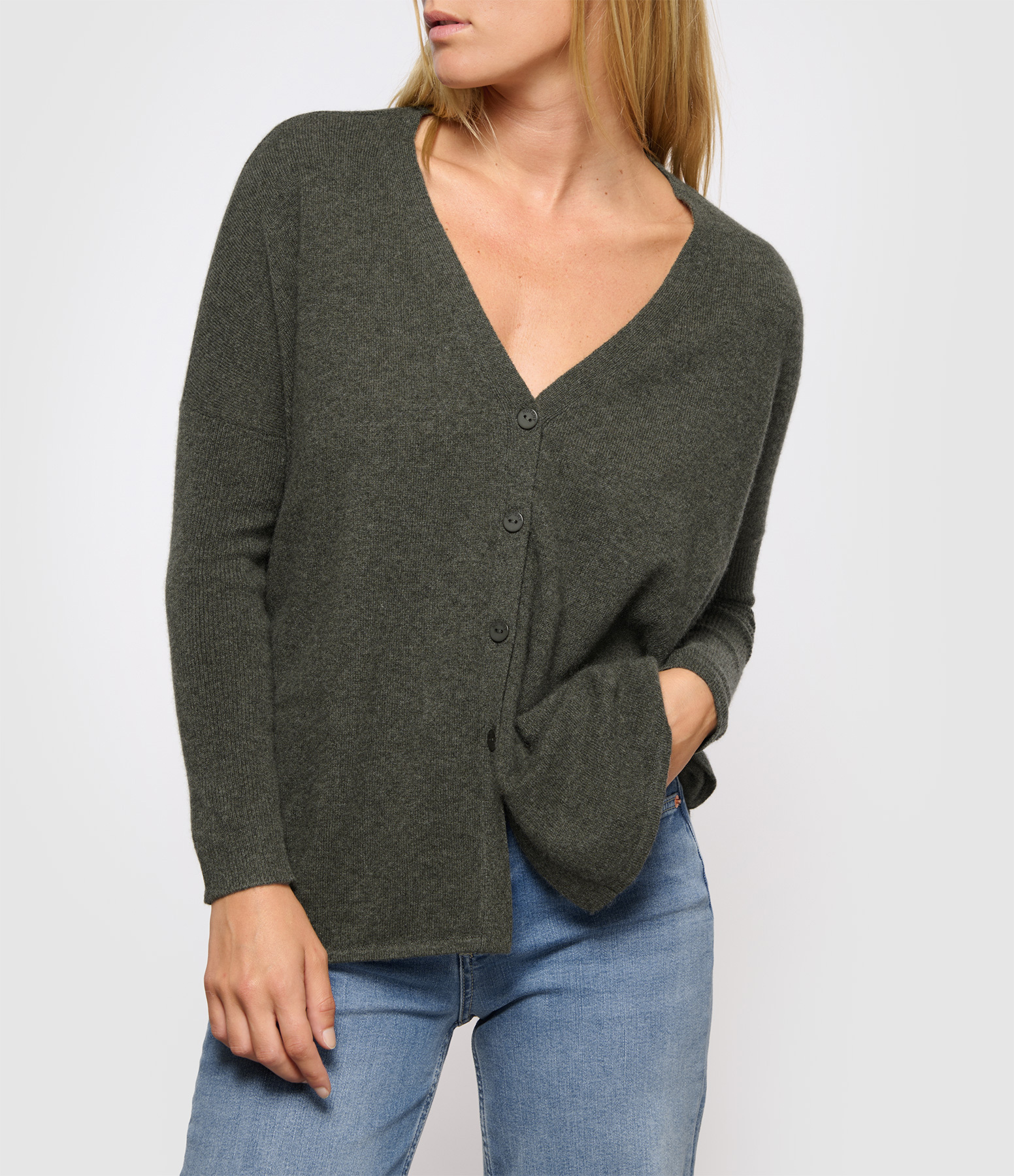 Pull Poncho Faustine Col V Cachemire Ash