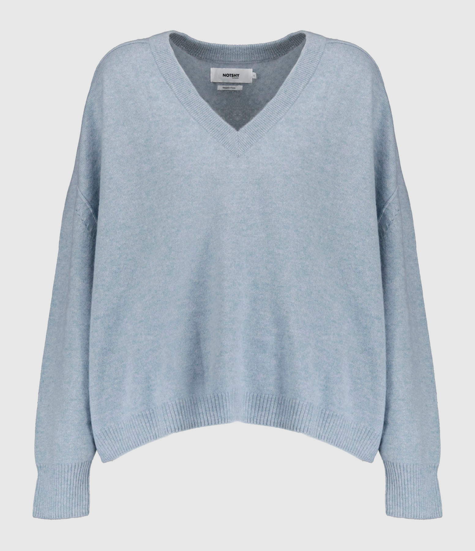 Pull Lucien Col V Cachemire Brume