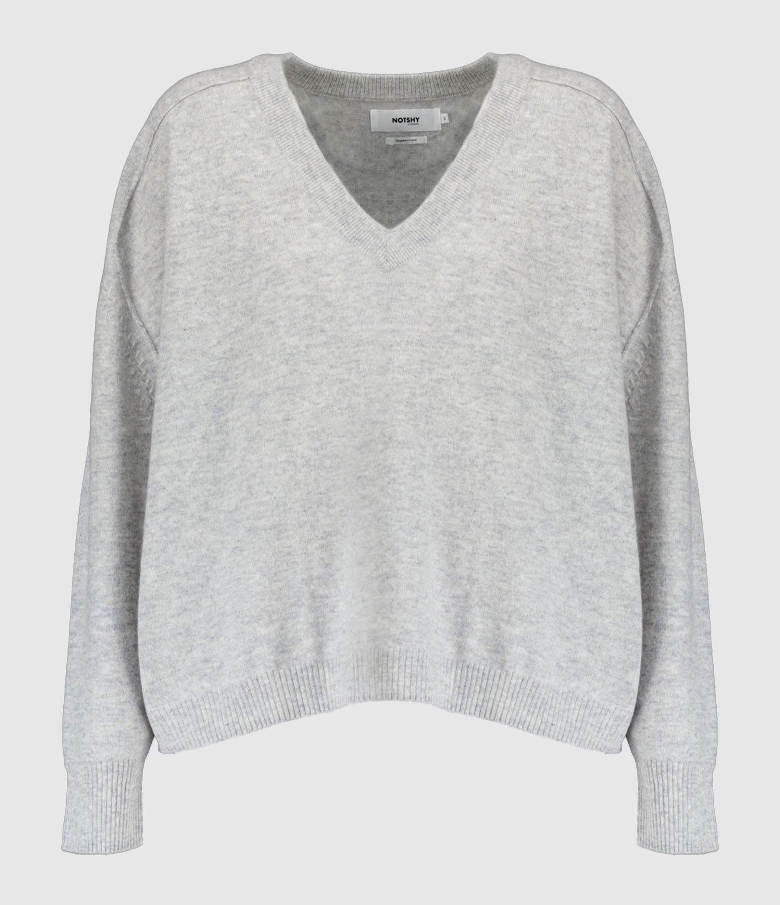 Pull Lucien Col V Cachemire Gris Chiné