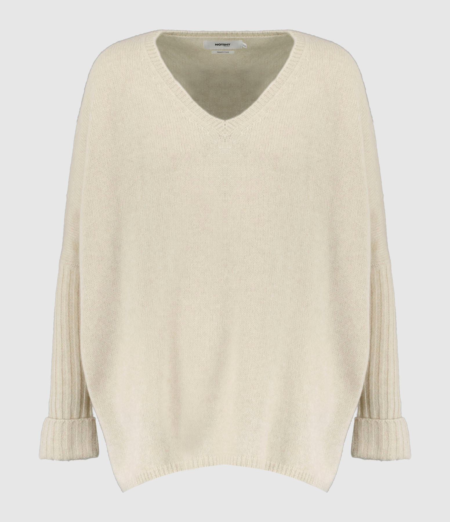 Poncho Emilienne Col V Cachemire Beige Chiné