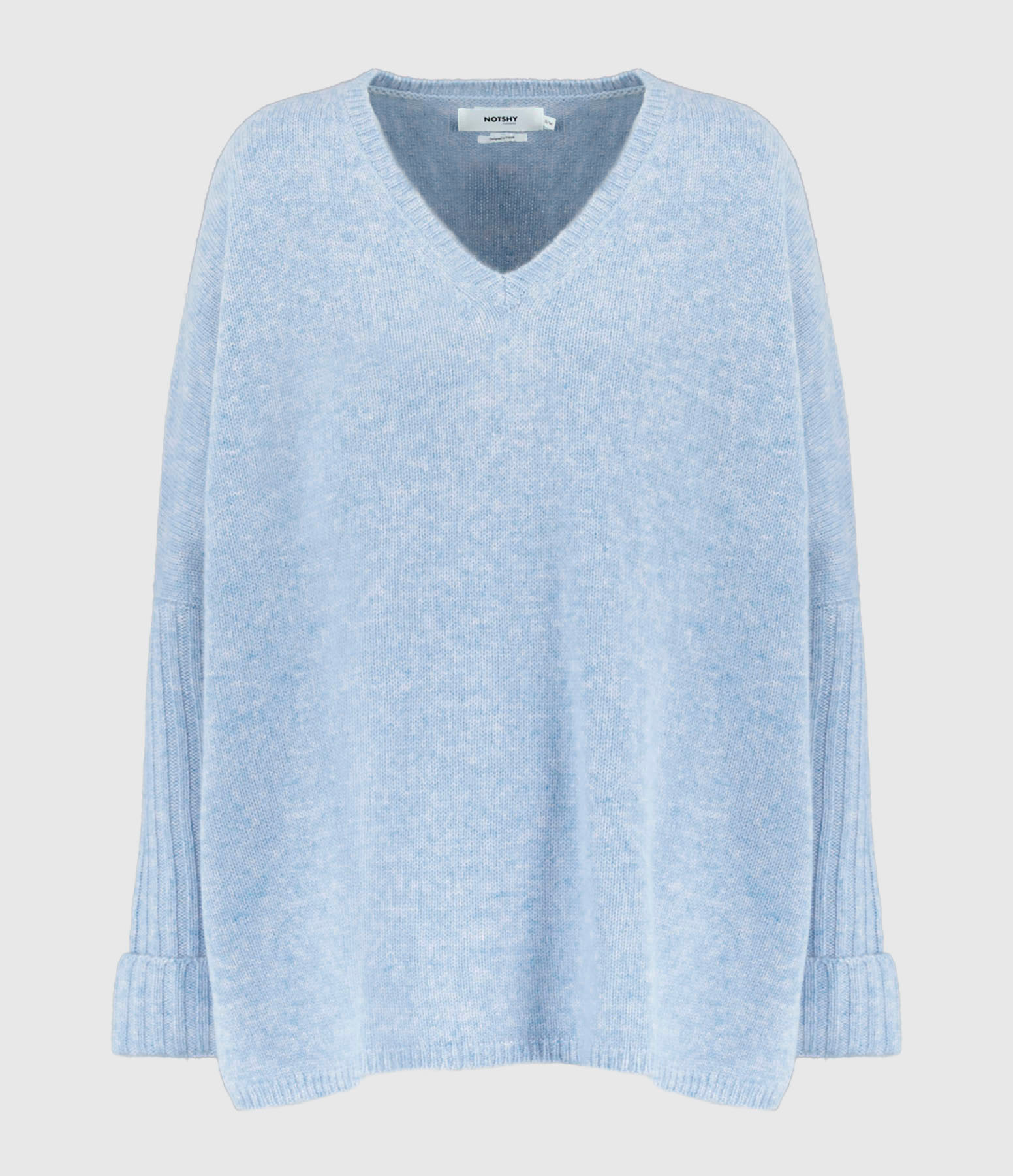 Poncho Emilienne Col V Cachemire Brume