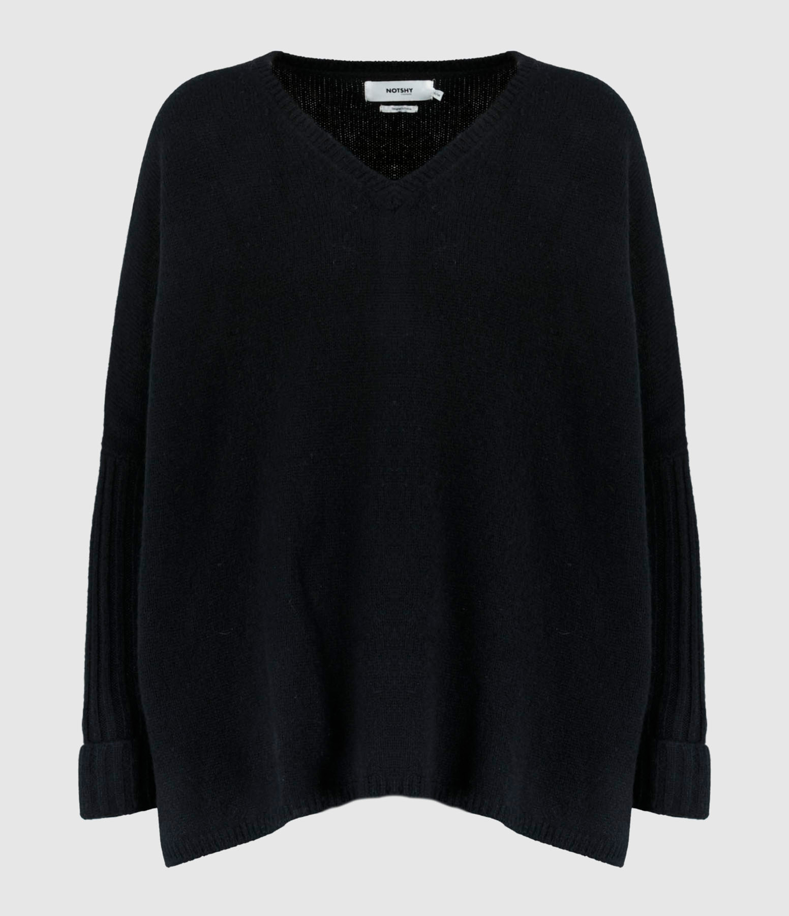 Poncho Emilienne Col V Cachemire Noir